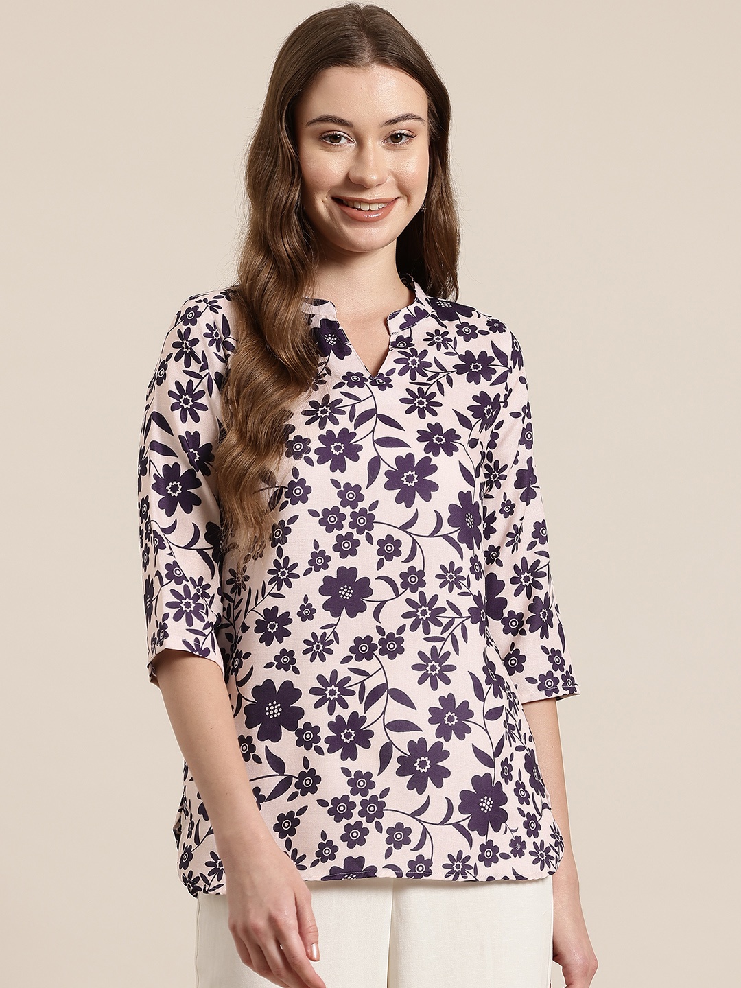 

HERE&NOW Floral Printed Kurti, Beige