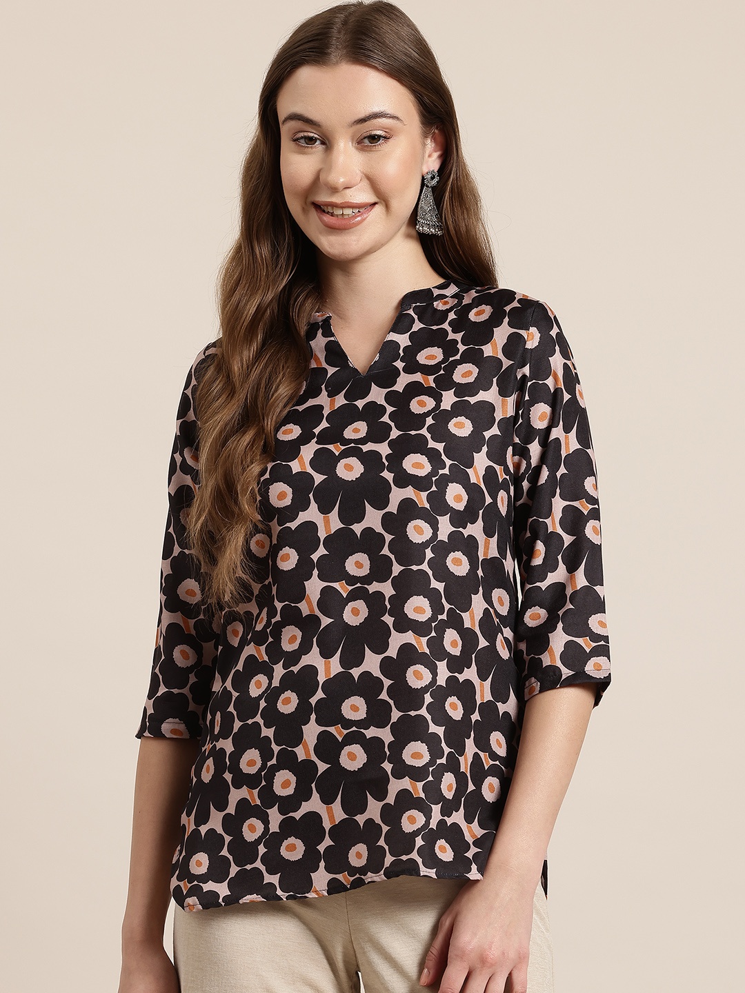

HERE&NOW Floral Printed Kurti, Beige