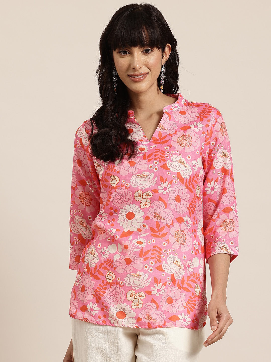

HERE&NOW Floral Printed Kurti, Pink