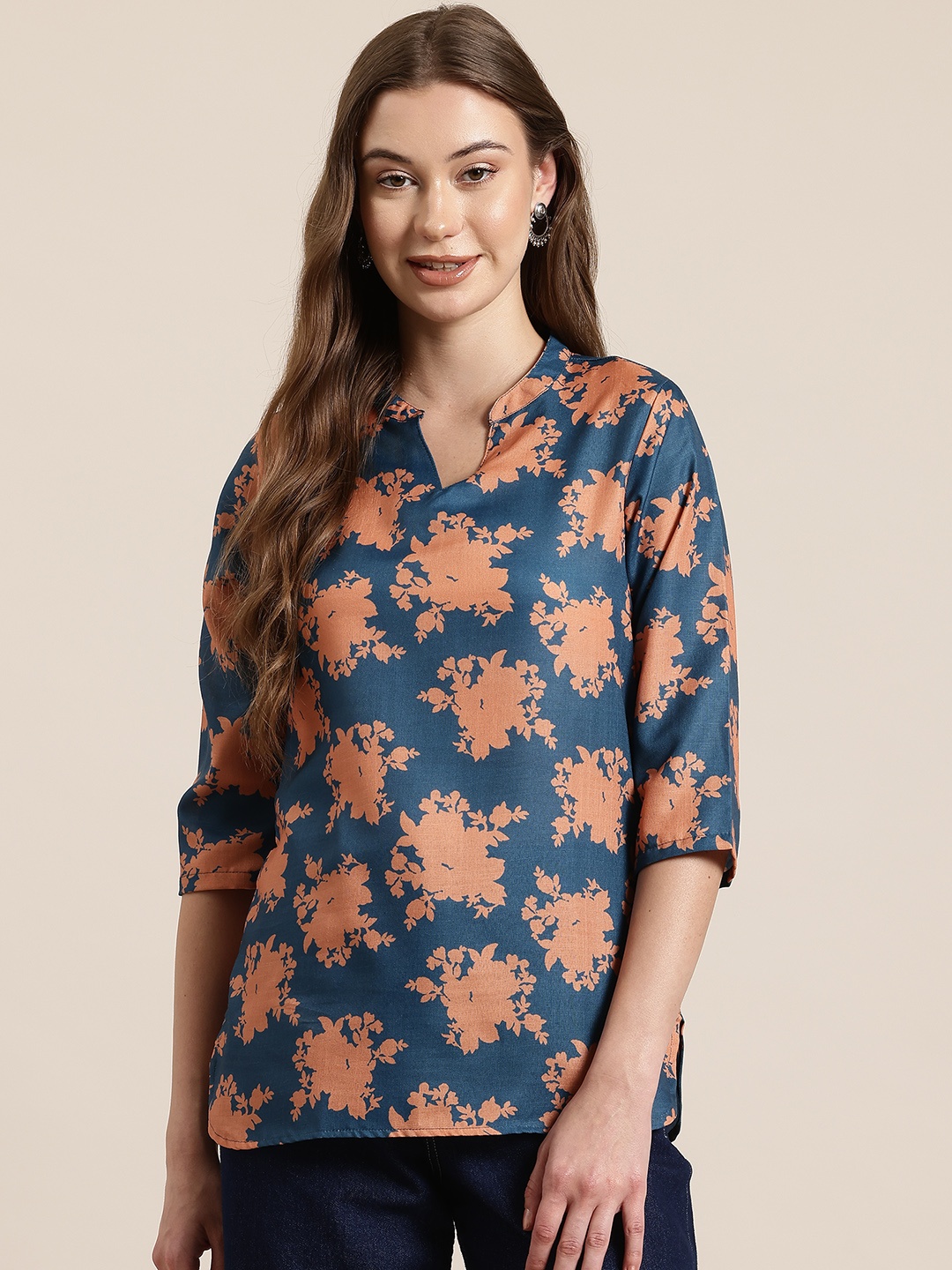 

HERE&NOW Floral Printed Kurti, Teal