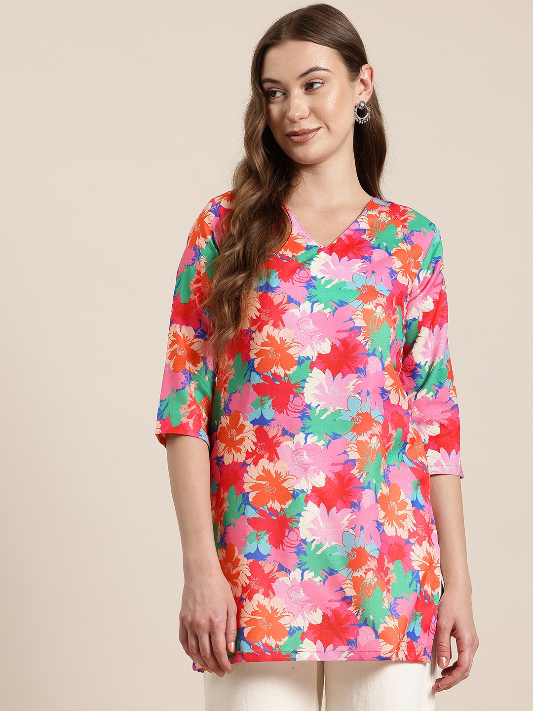 

HERE&NOW Floral Printed Kurti, Pink