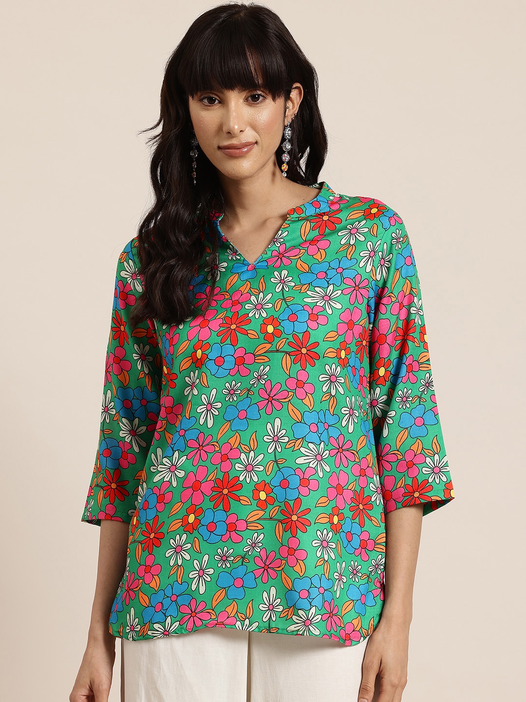 

HERE&NOW Floral Printed Kurti, Green