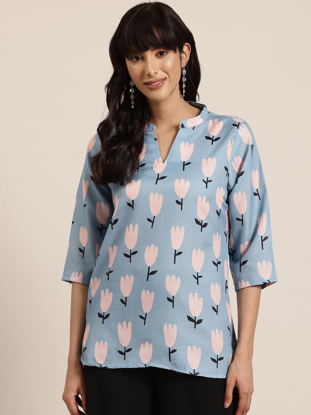 

HERE&NOW Floral Printed Kurti, Blue