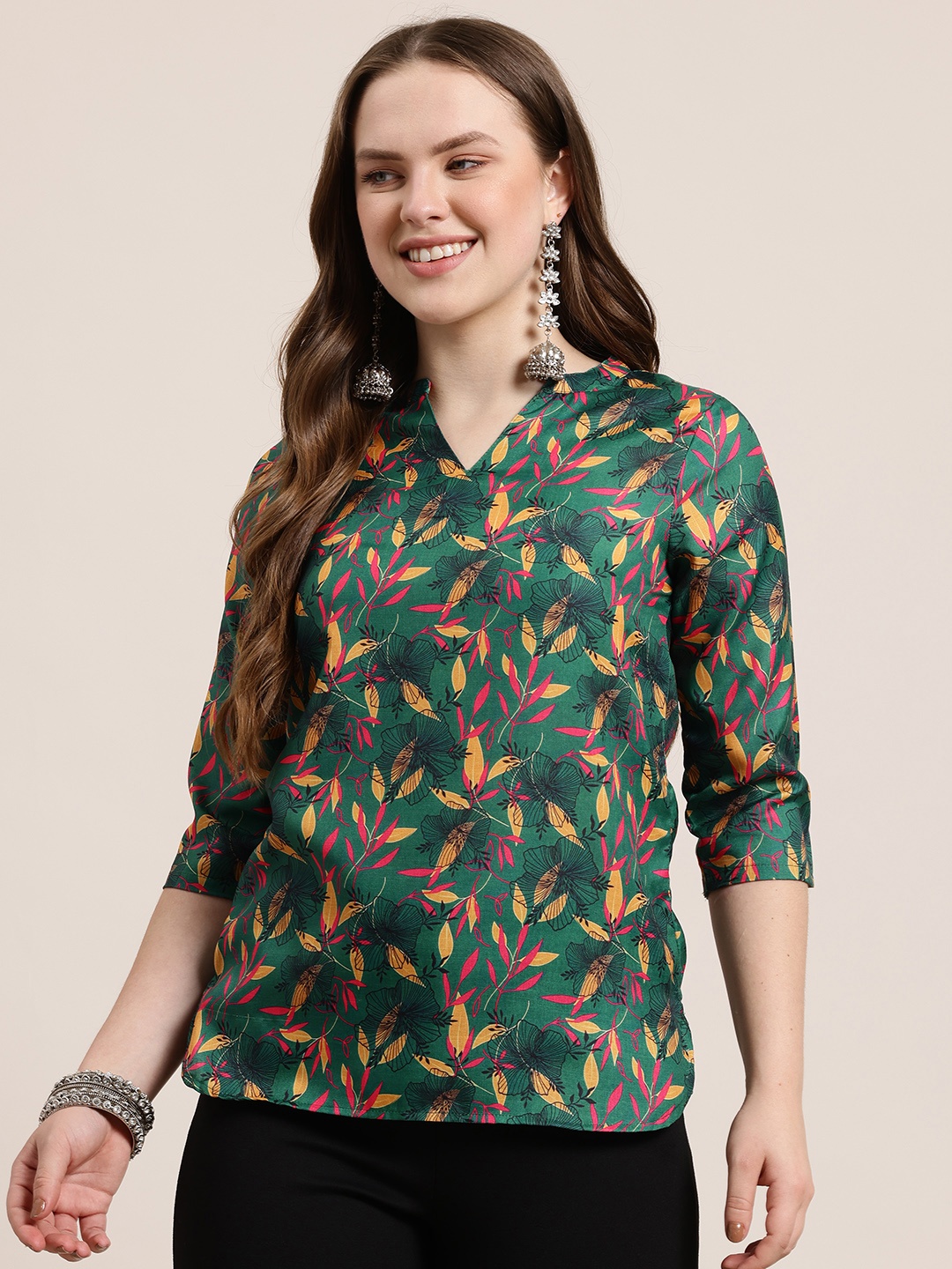 

HERE&NOW Floral Printed Kurti, Green