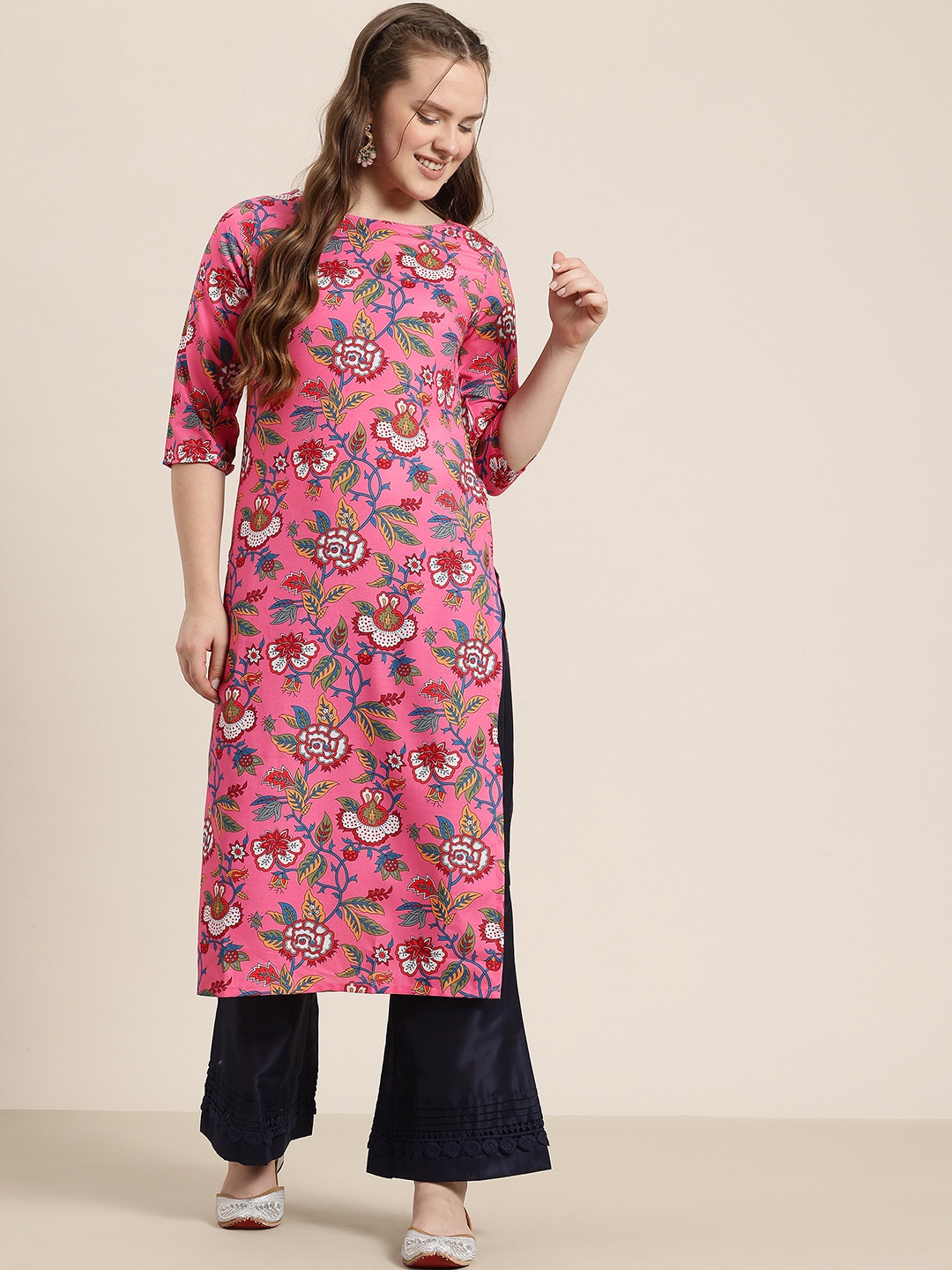 

HERE&NOW Floral Printed Kurta, Pink