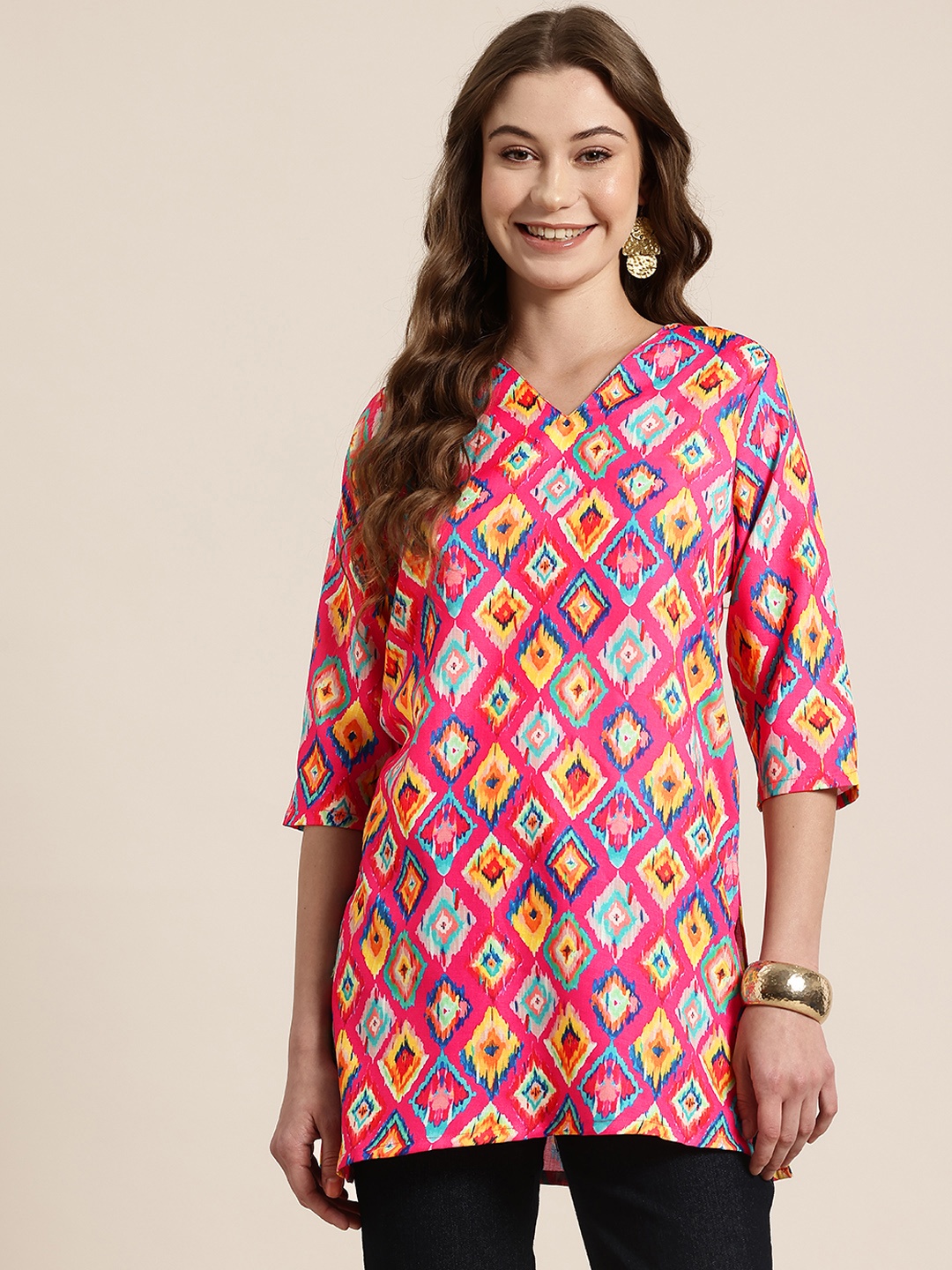 

HERE&NOW Geometric Printed Kurti, Multi