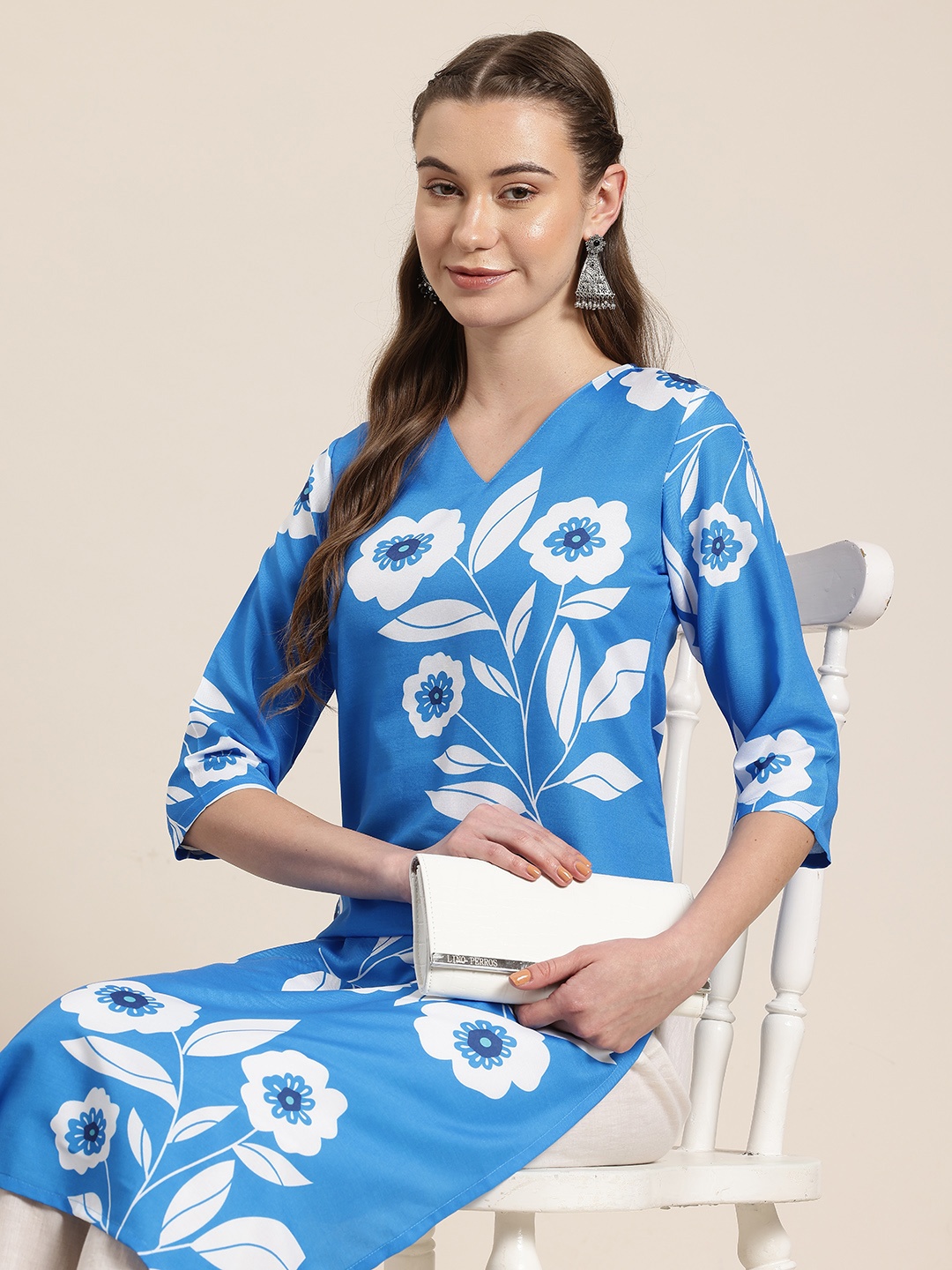 

HERE&NOW Printed Straight Kurta, Blue