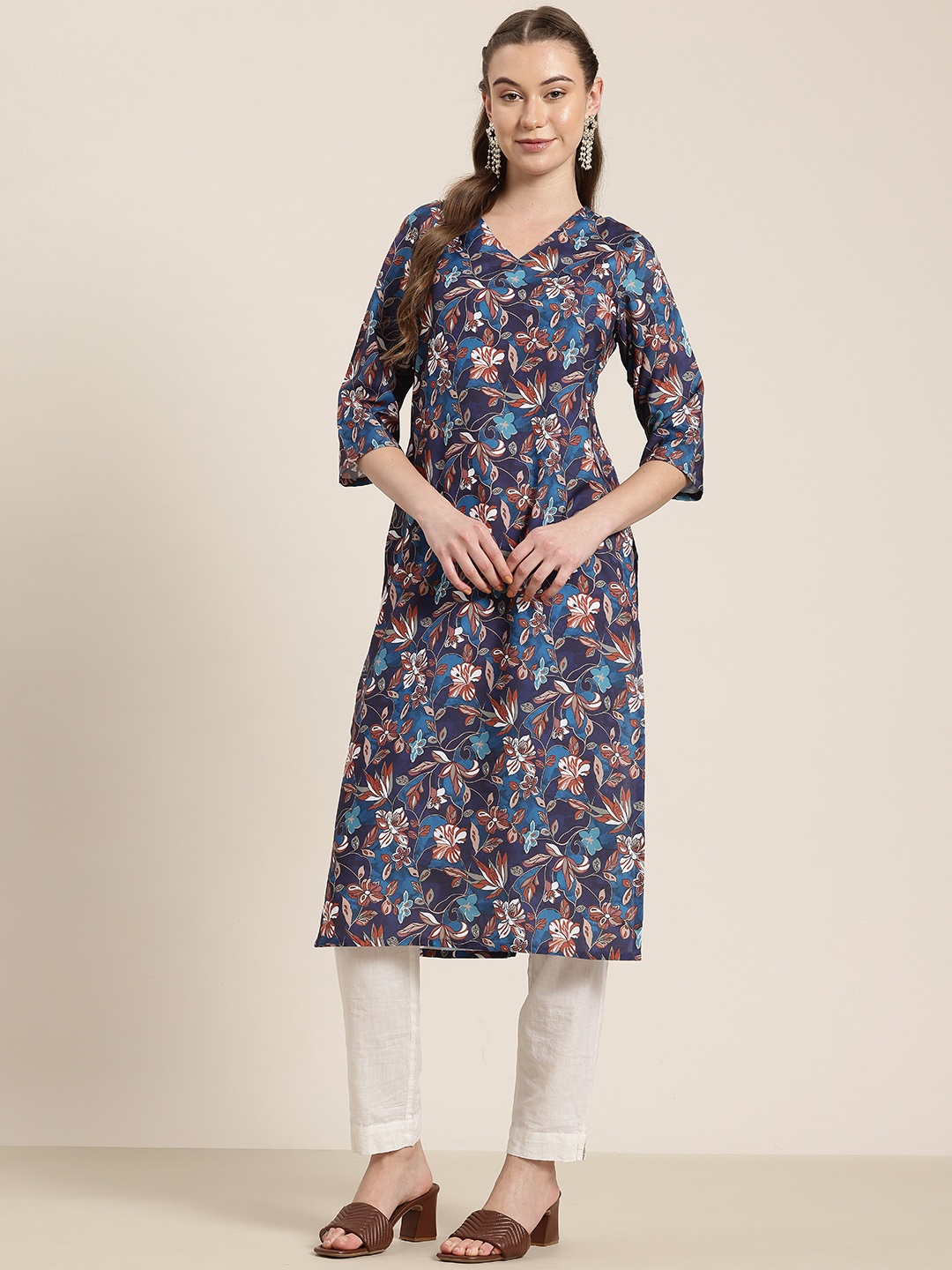 

HERE&NOW Printed Straight Kurta, Blue