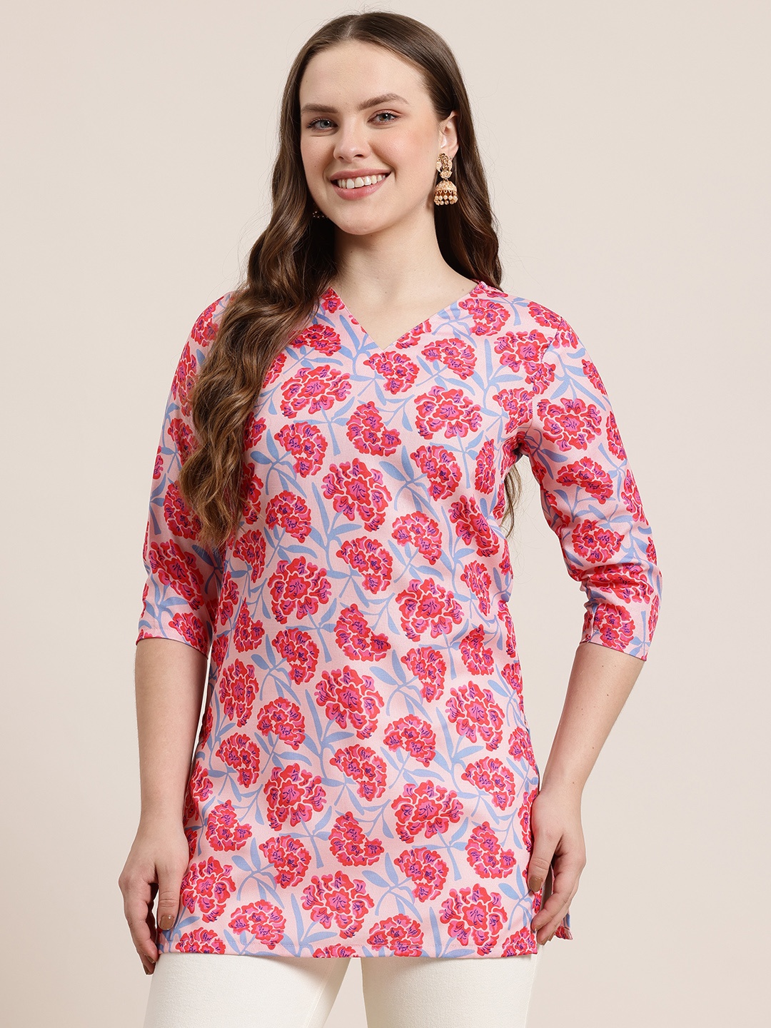 

HERE&NOW Floral Print V-Neck Kurti, Pink