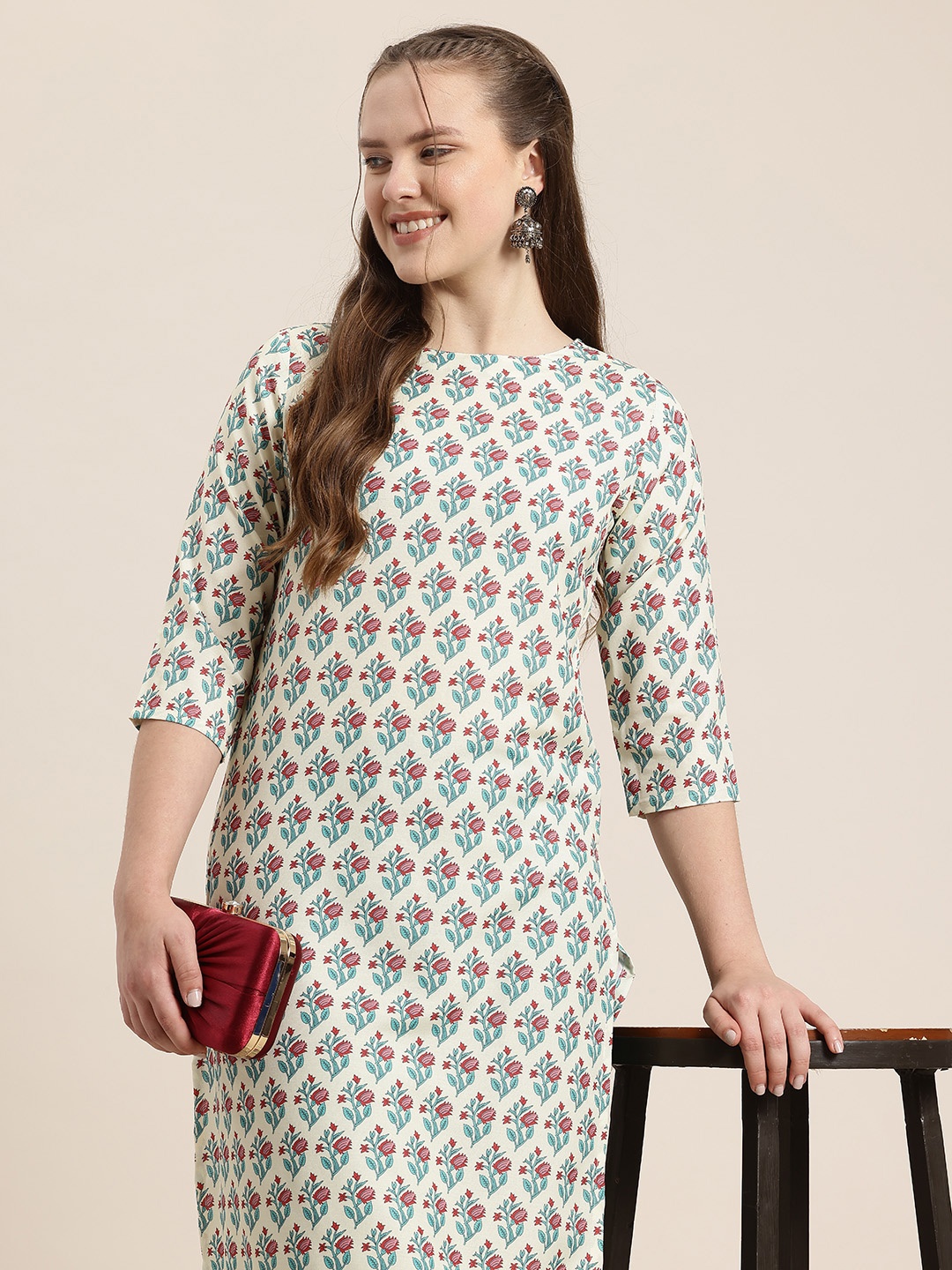 

HERE&NOW Printed Straight Kurta, Yellow