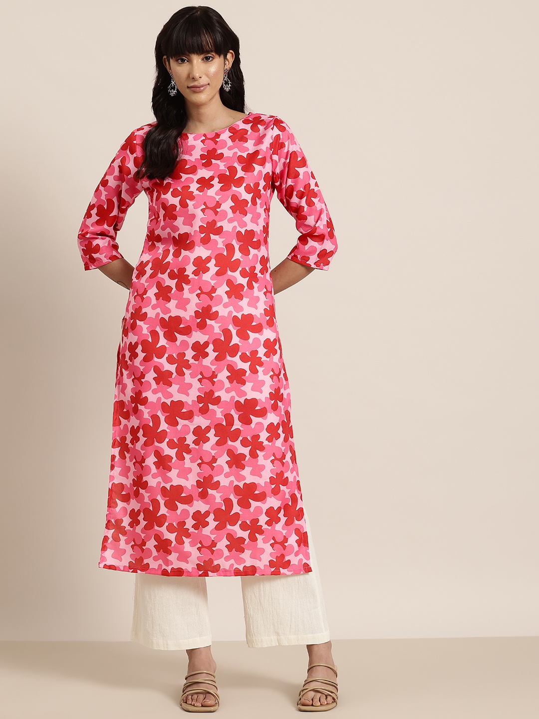 

HERE&NOW Floral Print Straight Kurta, Pink