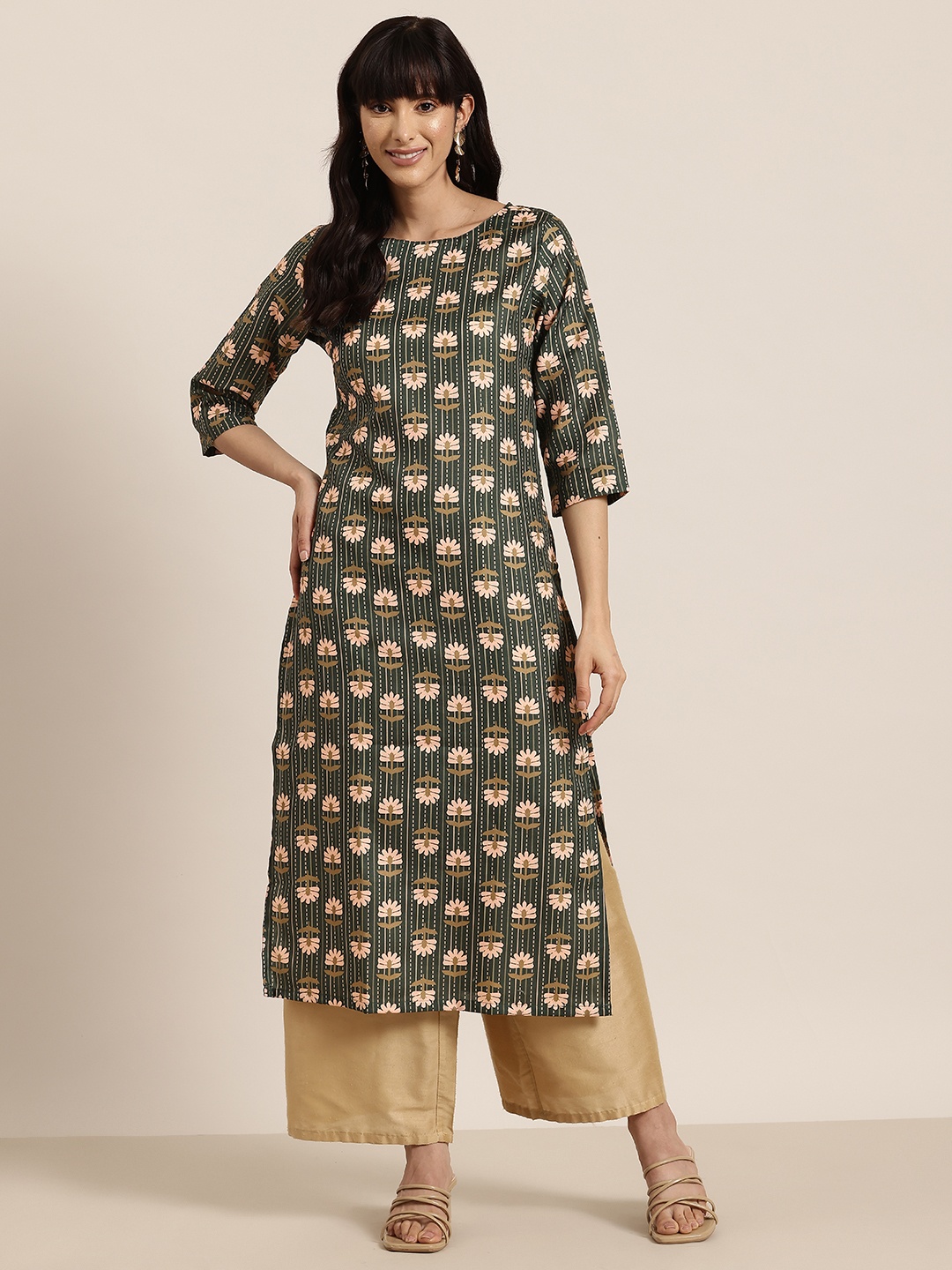 

HERE&NOW Floral Printed Kurta, Green