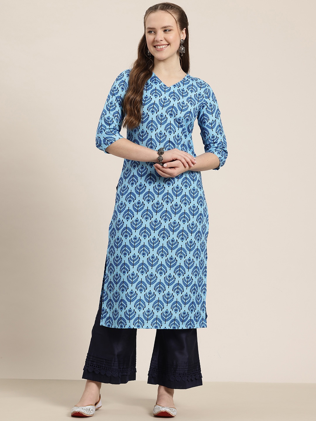 

HERE&NOW Ethnic Motifs Prints Kurta, Blue