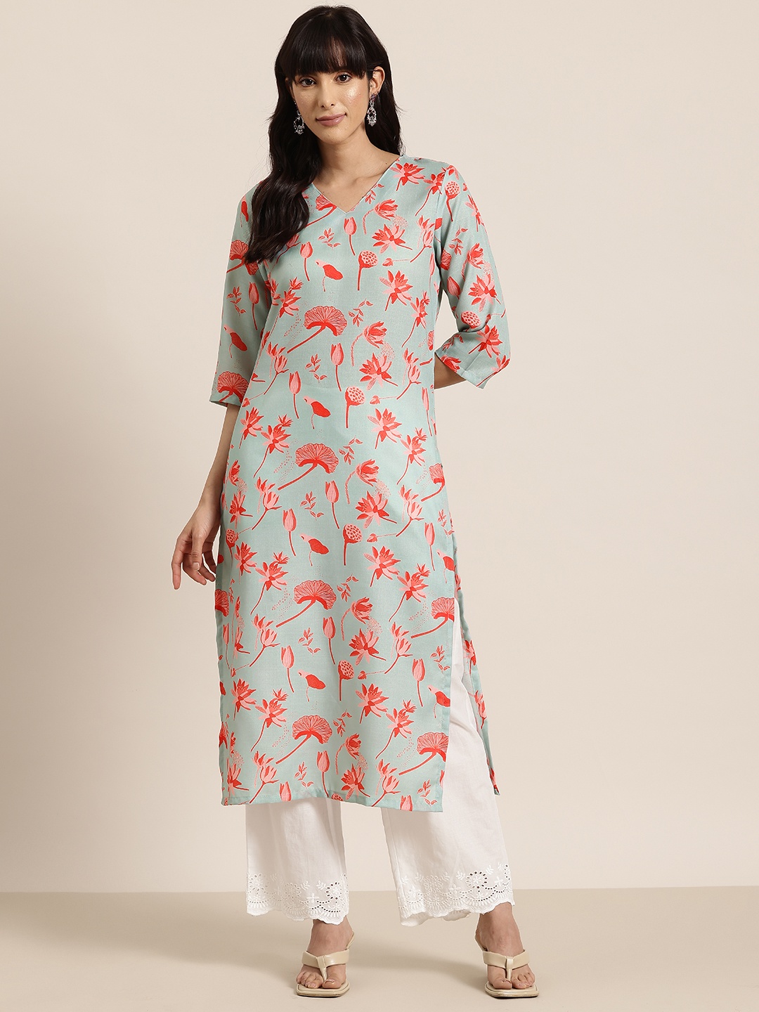 

HERE&NOW Floral Printed Kurta, Blue