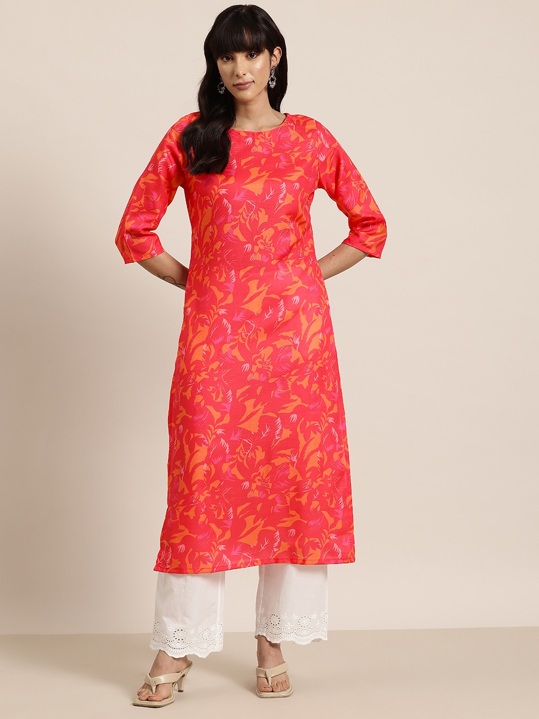 

HERE&NOW Ethnic Motifs Printed Kurta, Red