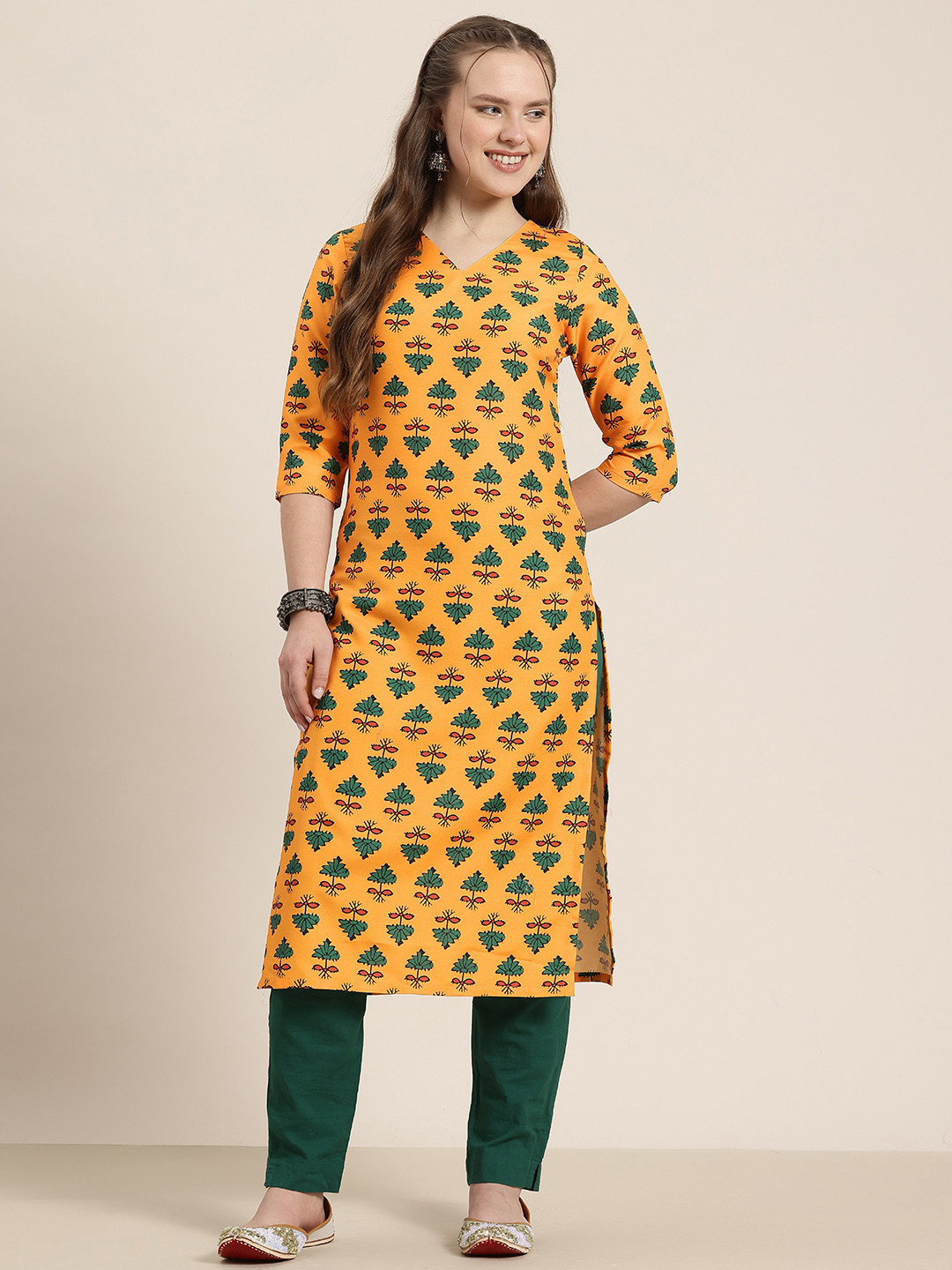 

HERE&NOW Ethnic Motifs Printed Kurta, Yellow