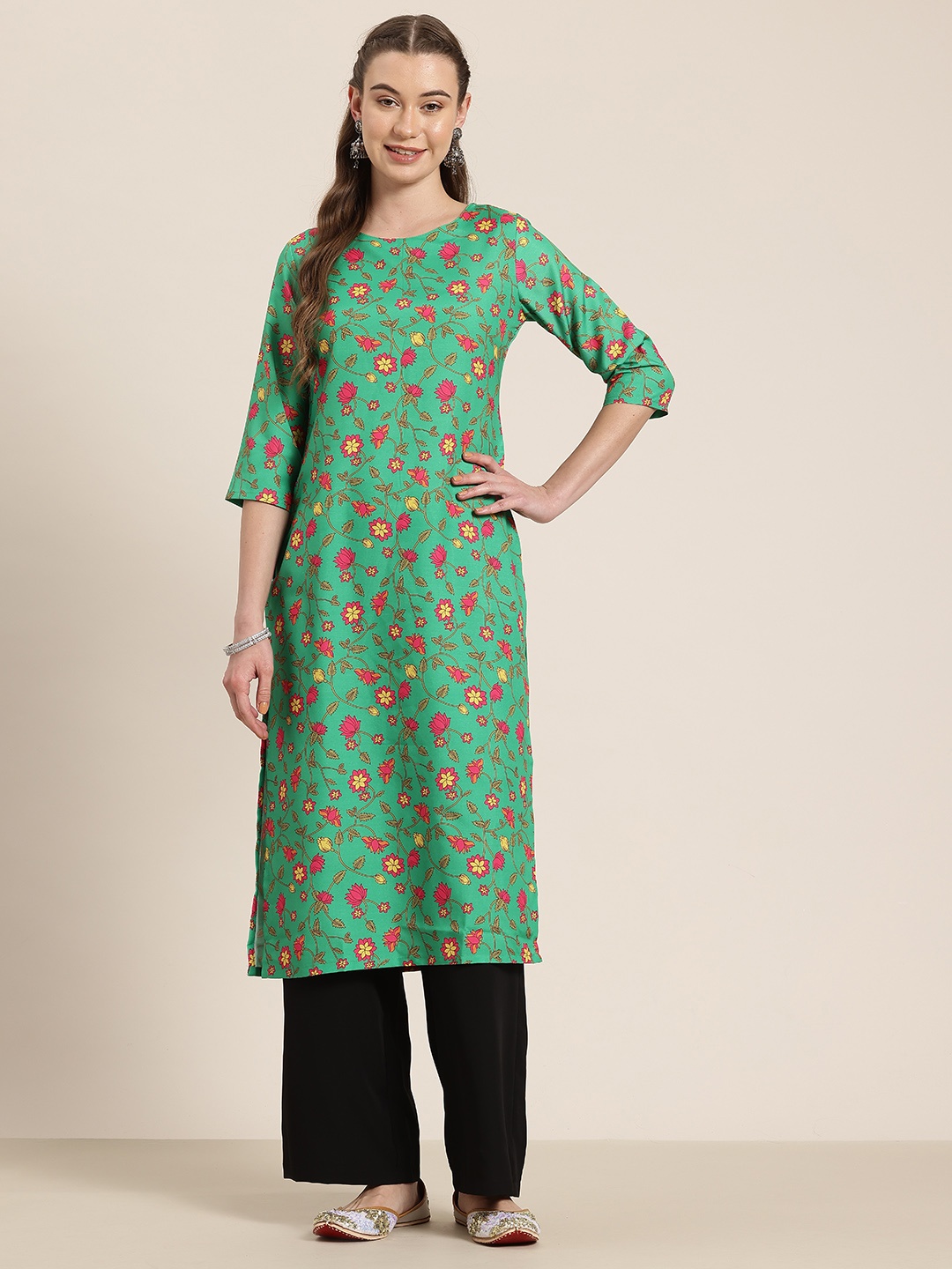 

HERE&NOW Floral Printed Kurta, Green