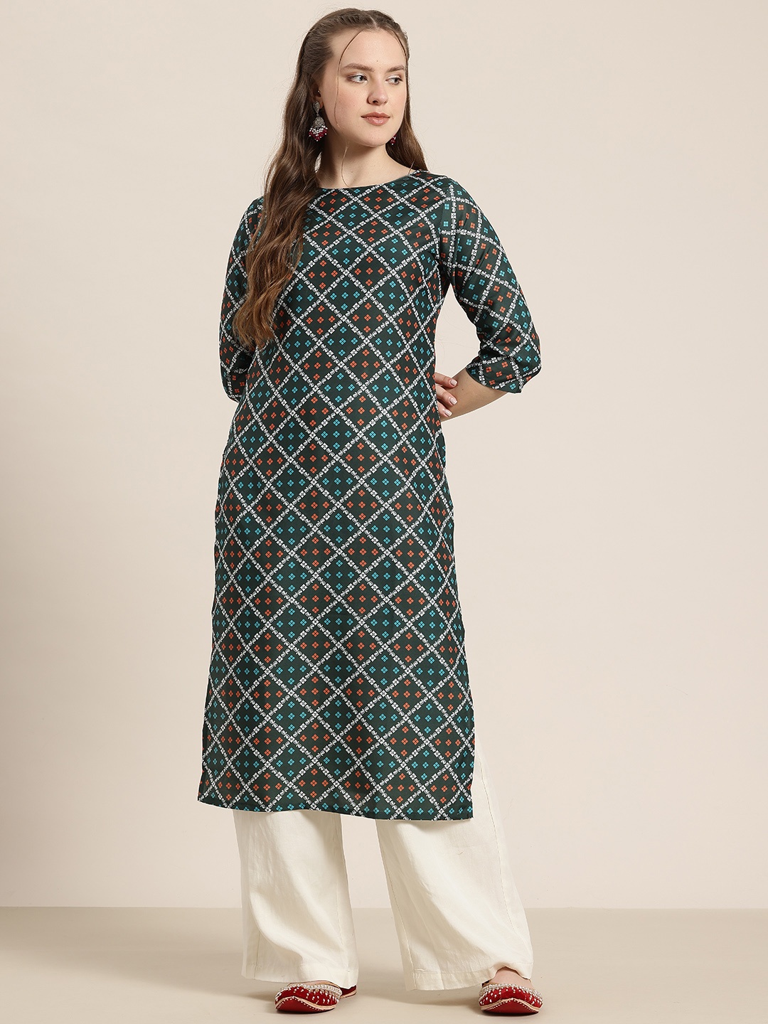 

HERE&NOW Geometric Printed Kurta, Green
