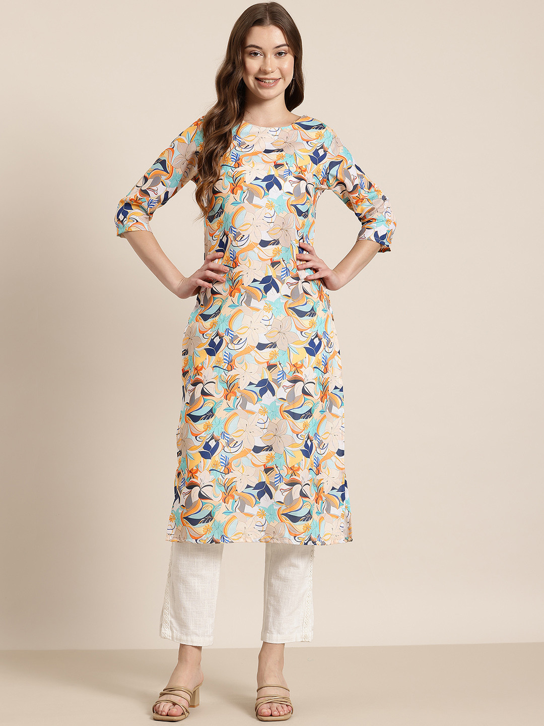 

HERE&NOW Floral Printed Kurta, Cream