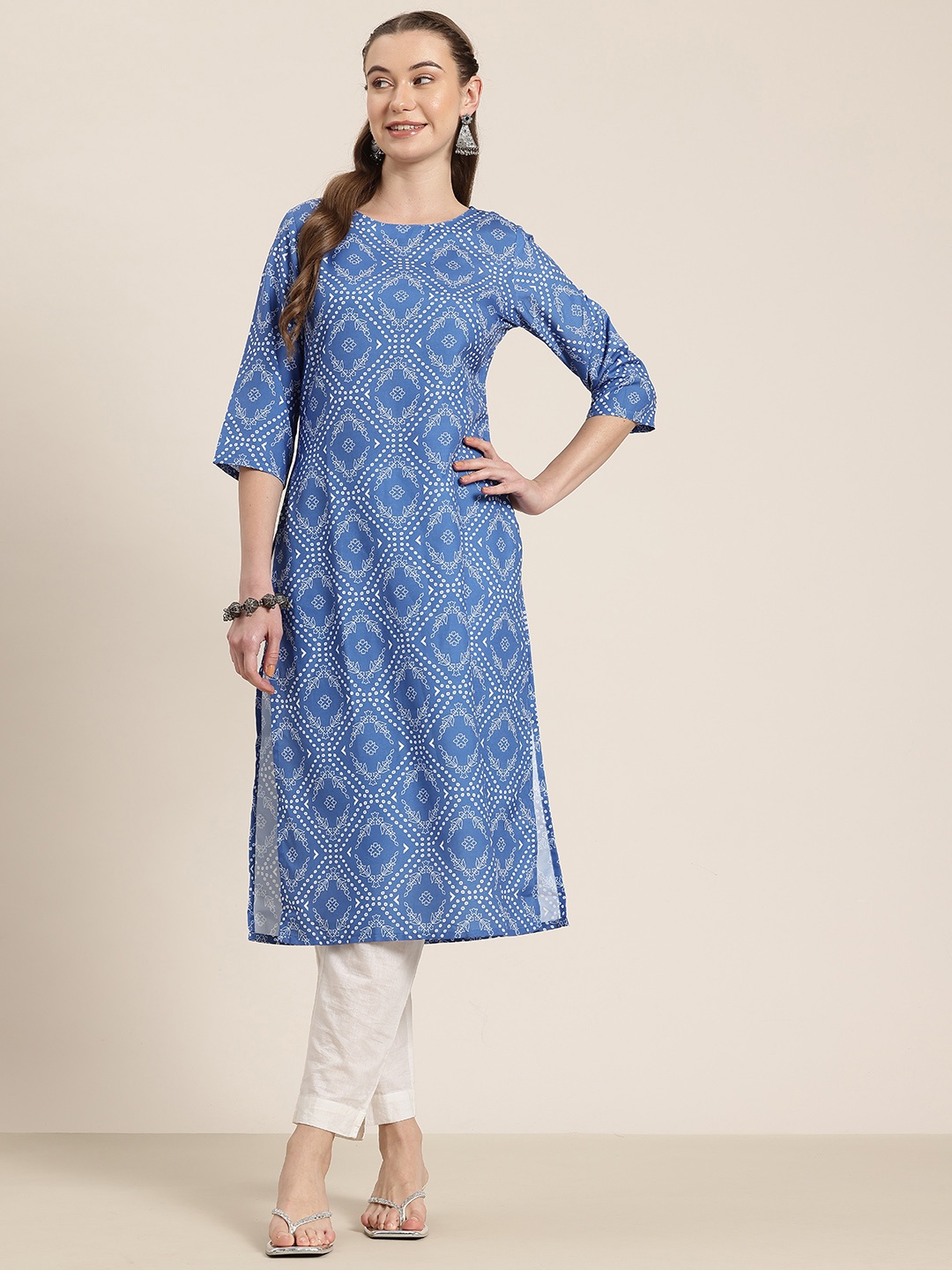 

HERE&NOW Geometric Printed Kurta, Blue