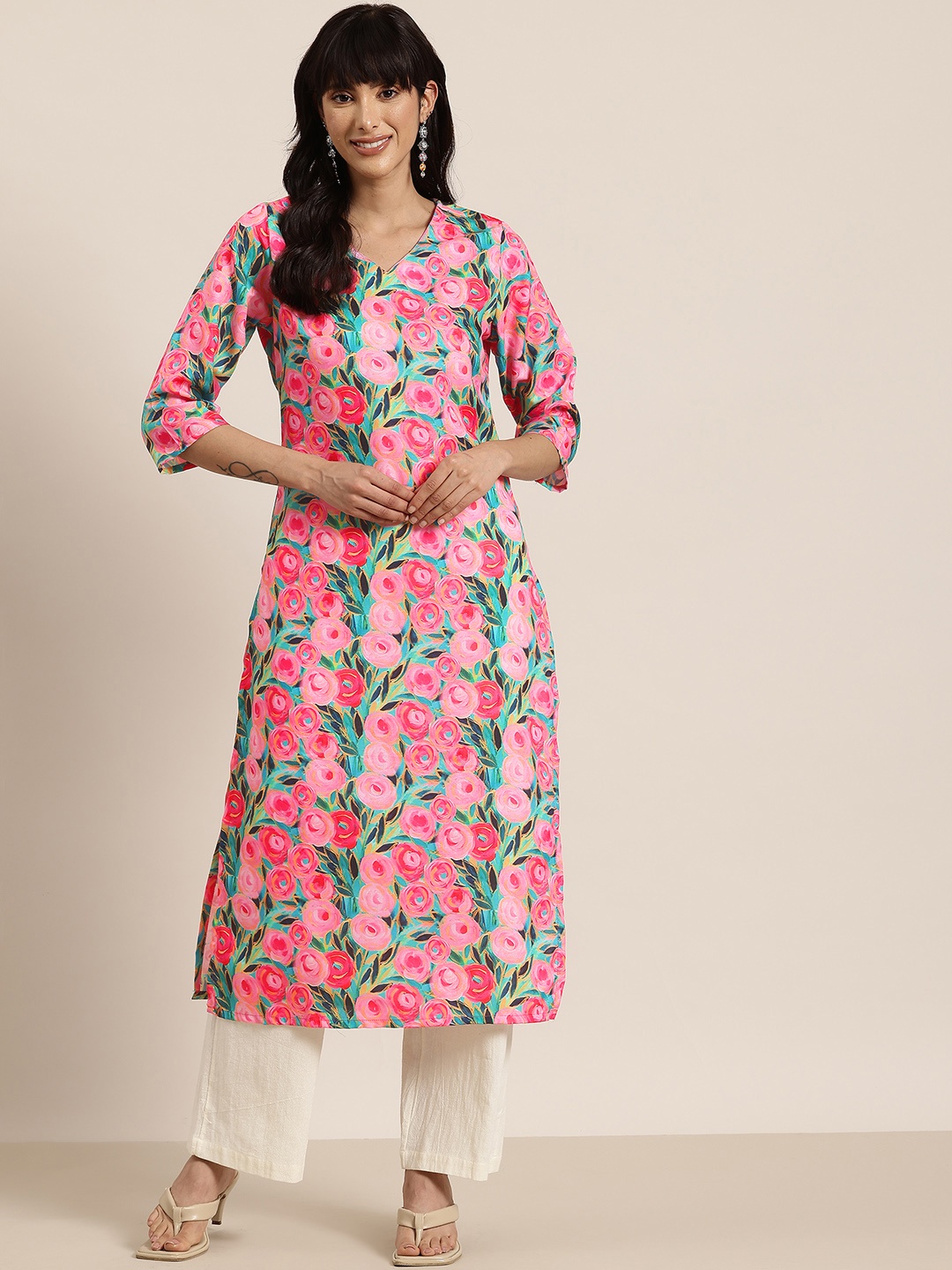

HERE&NOW Floral Printed Kurta, Pink