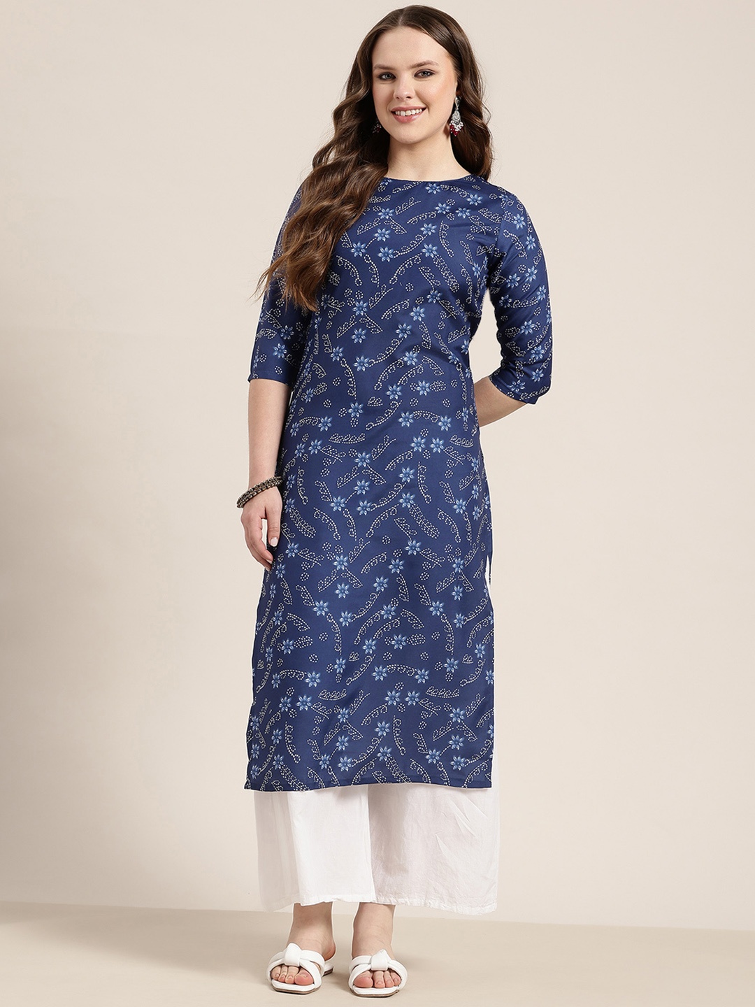 

HERE&NOW Floral Print A-Line Kurta, Navy blue