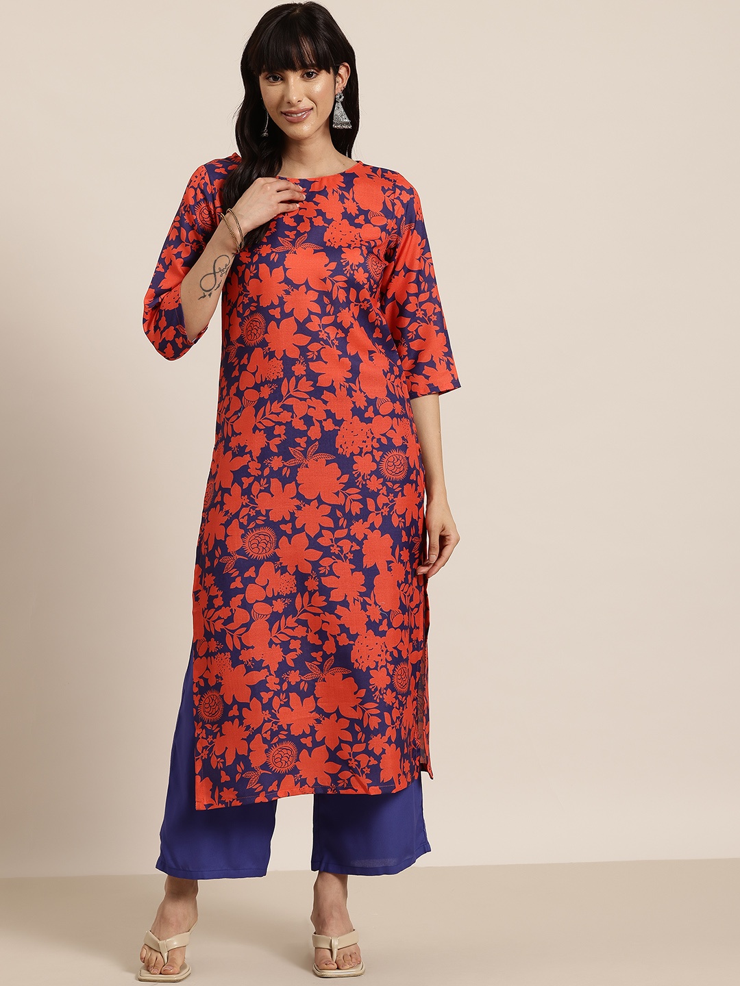 

HERE&NOW Floral Printed Kurta, Red
