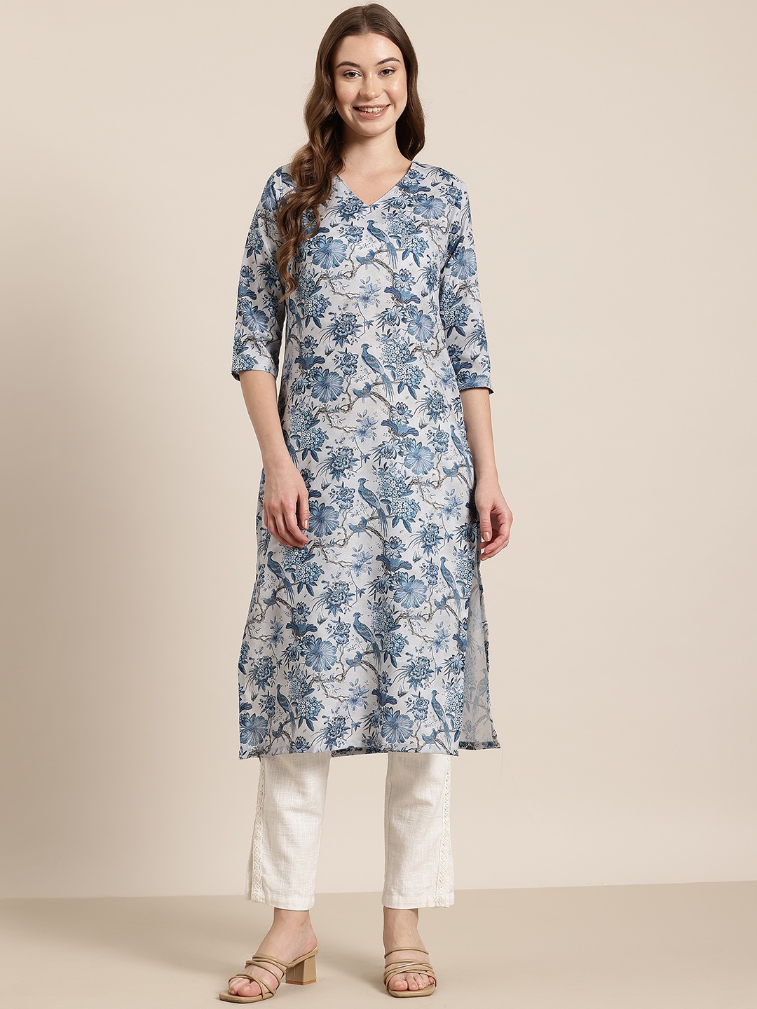 

HERE&NOW Floral Printed Kurta, Blue