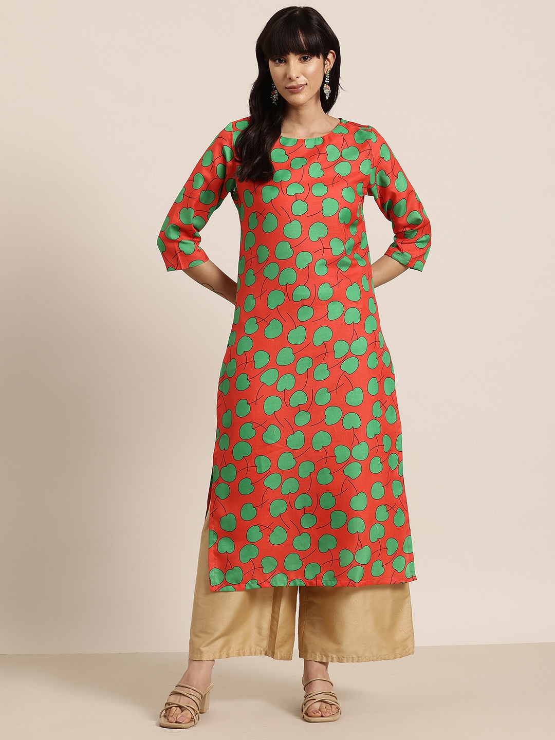 

HERE&NOW Quirky Print A-Line Kurta, Orange