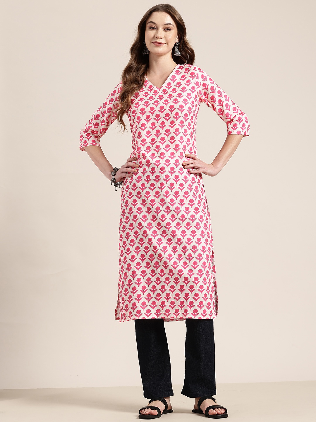 

HERE&NOW Printed Straight Kurta, White