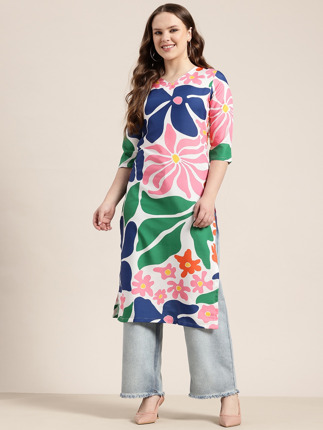 

HERE&NOW Floral Print Straight Kurta, Multi