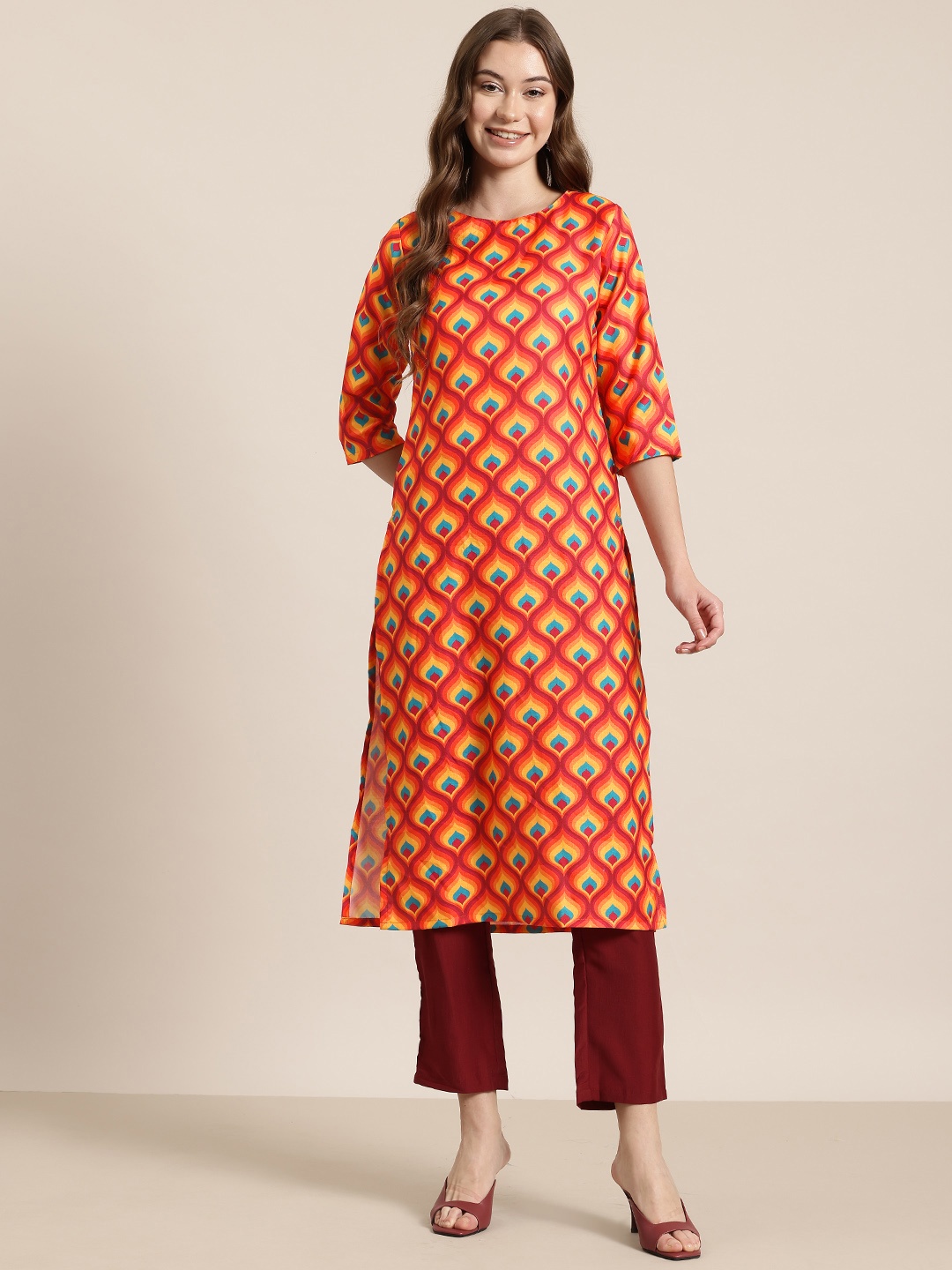 

HERE&NOW Indie Prints A-Line Kurta, Orange