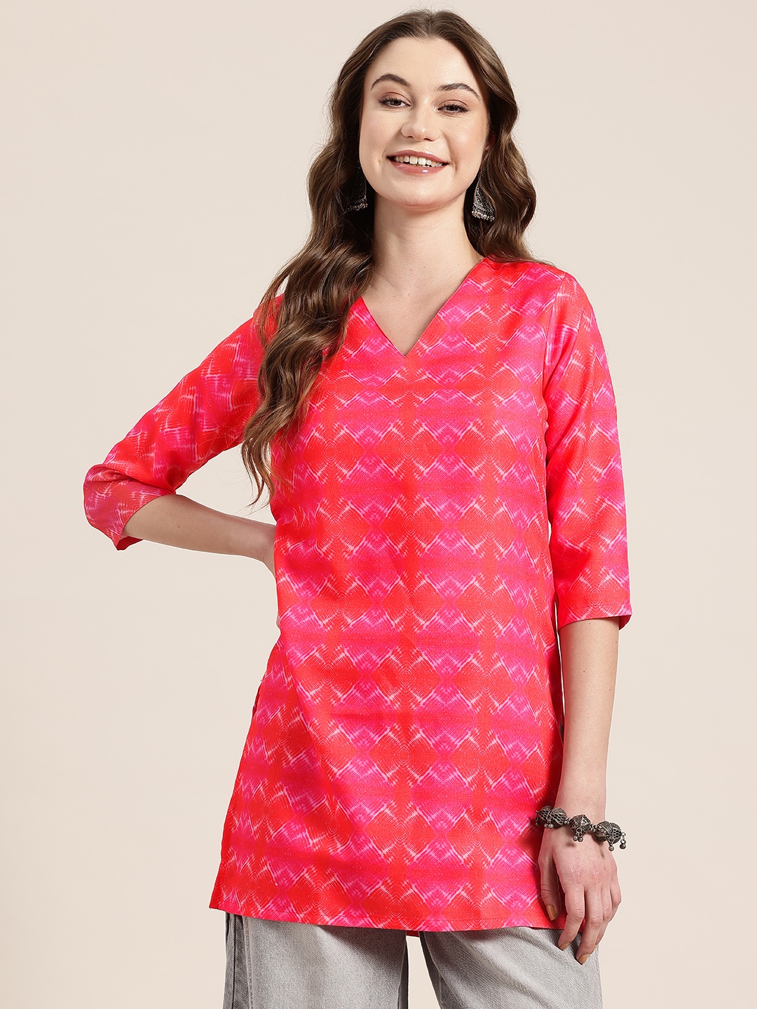 

HERE&NOW Abstract Print A-Line Kurti, Pink