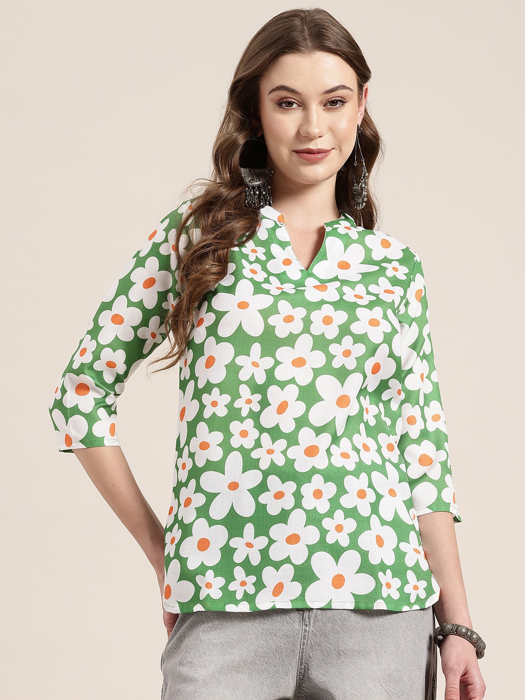 

HERE&NOW Floral Print Kurti, Green