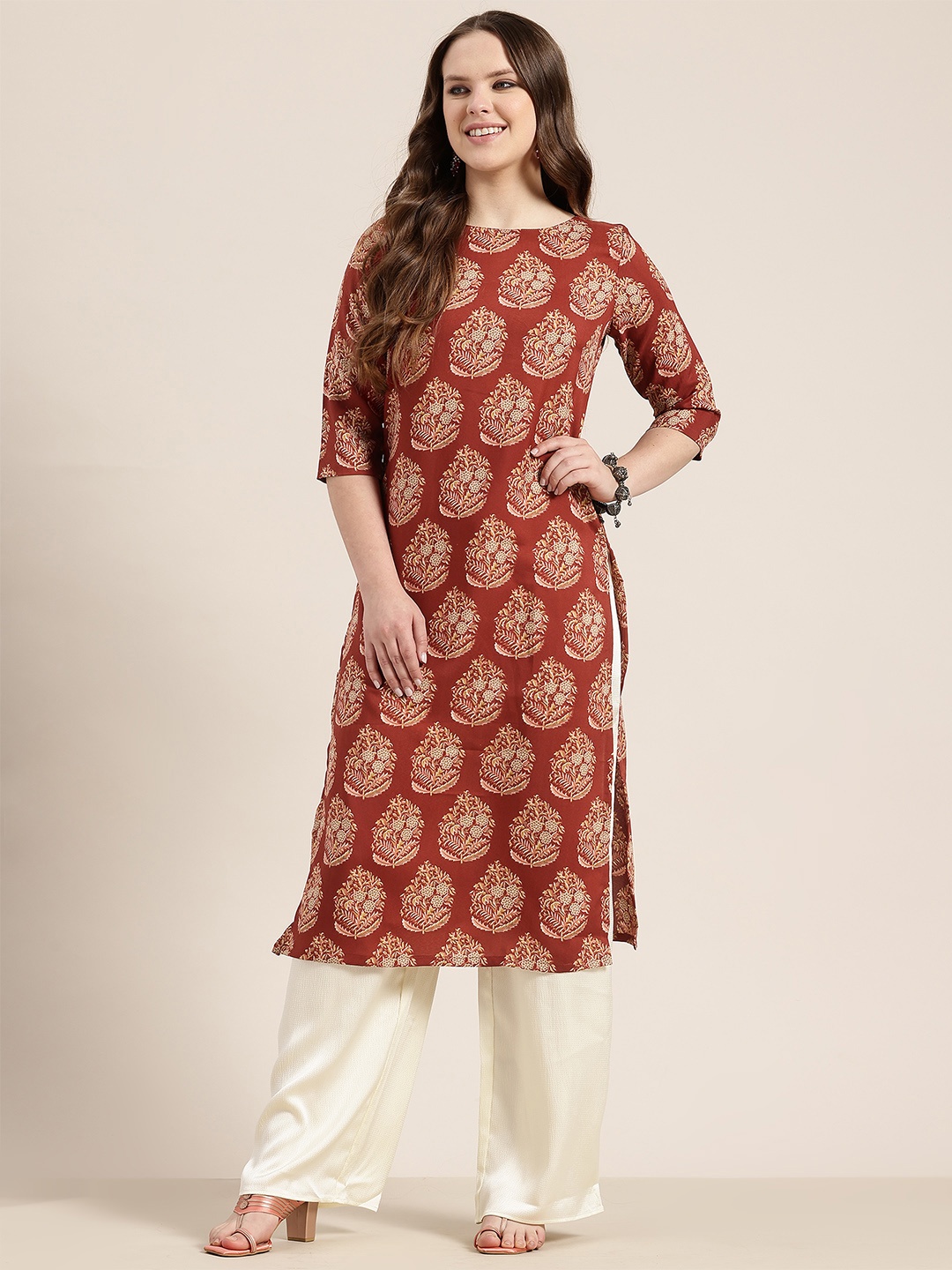 

HERE&NOW Printed Straight Kurta, Maroon