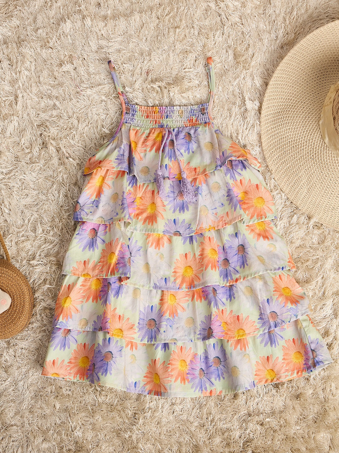 

Stylo Bug Girls Cotton Printed A-Line Dress, Green
