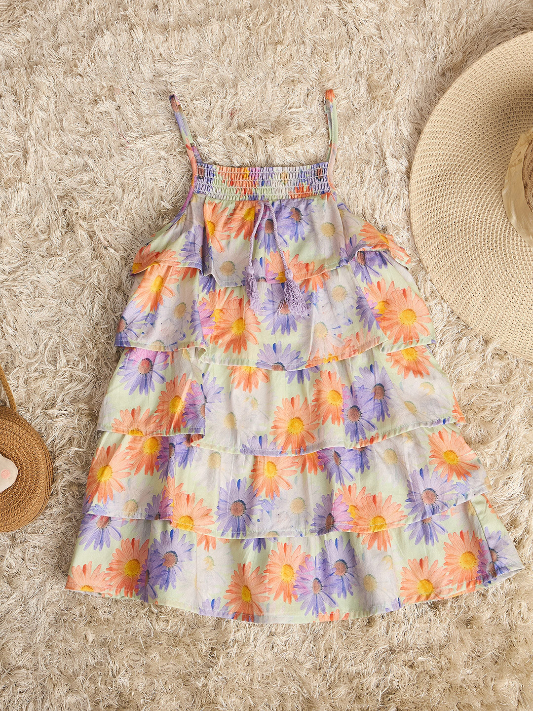 

Stylo Bug Girls Cotton Floral Printed A-Line Dress, Green