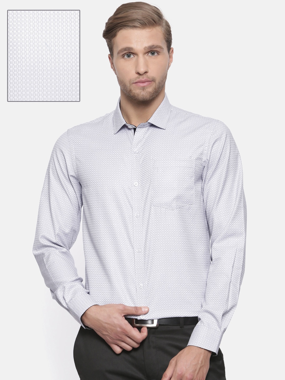 

Excalibur Men White & Purple Regular Fit Self Design Formal Shirt