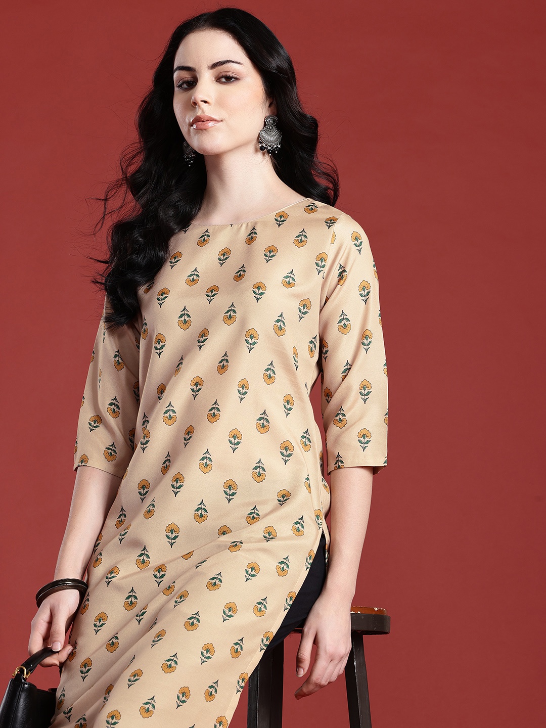 

Anouk Indie Floral Print Kurta, Beige