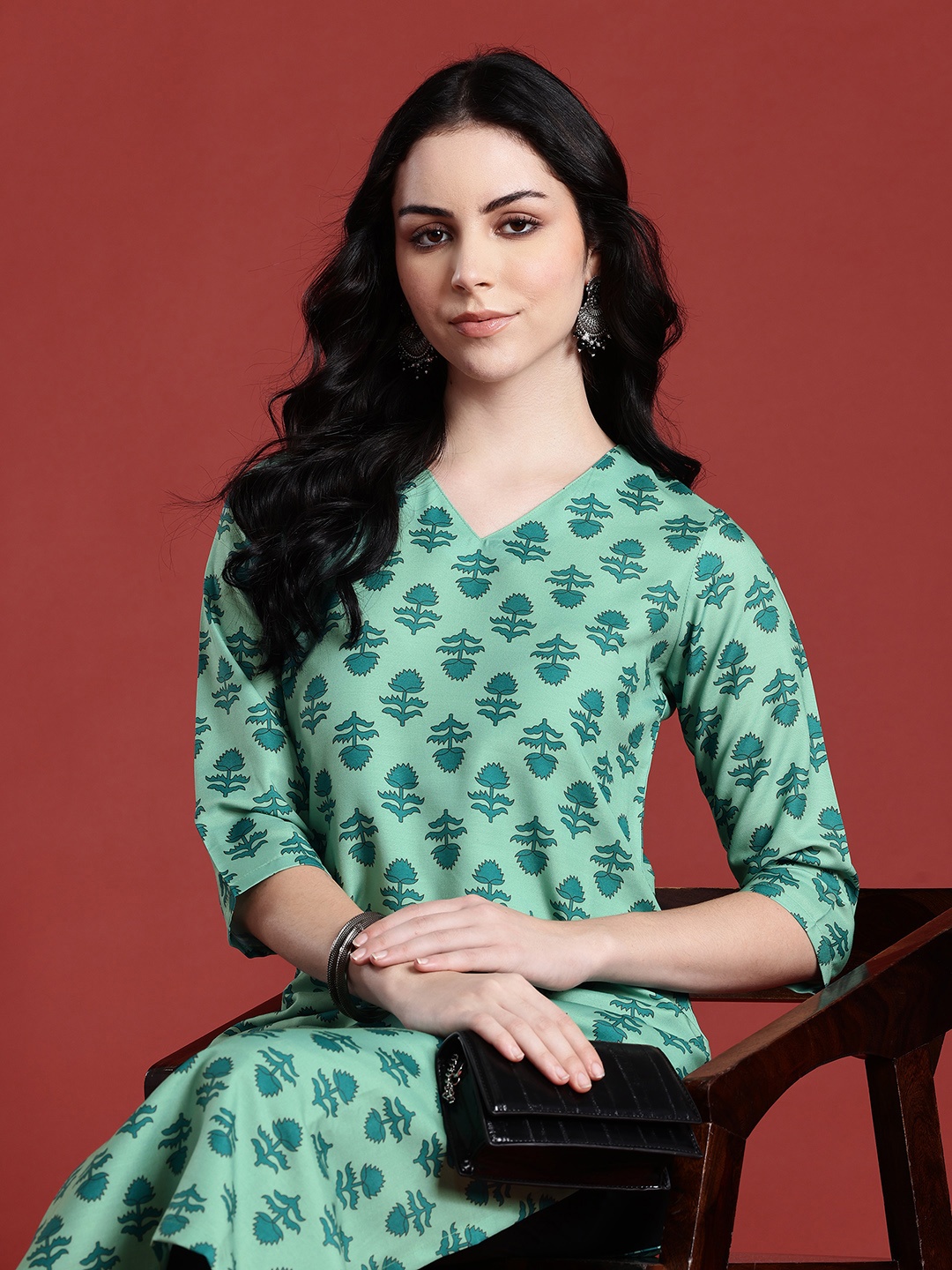 

Anouk Ethnic Motifs Print Kurta, Green