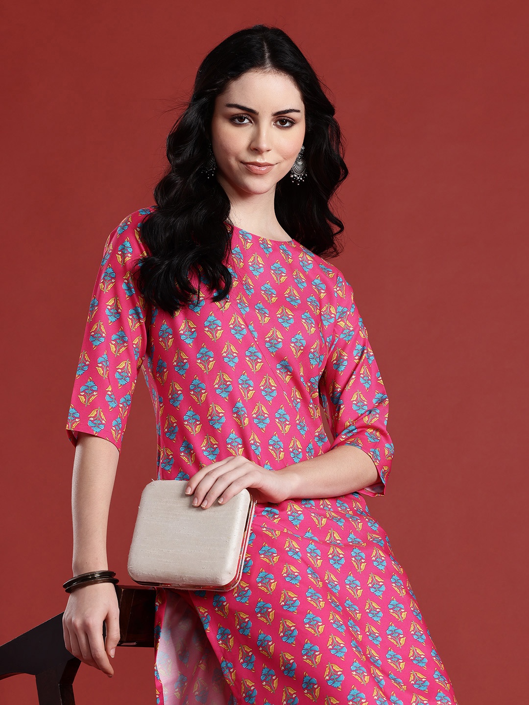 

Anouk Ethnic Motifs Printed Kurta, Fuchsia