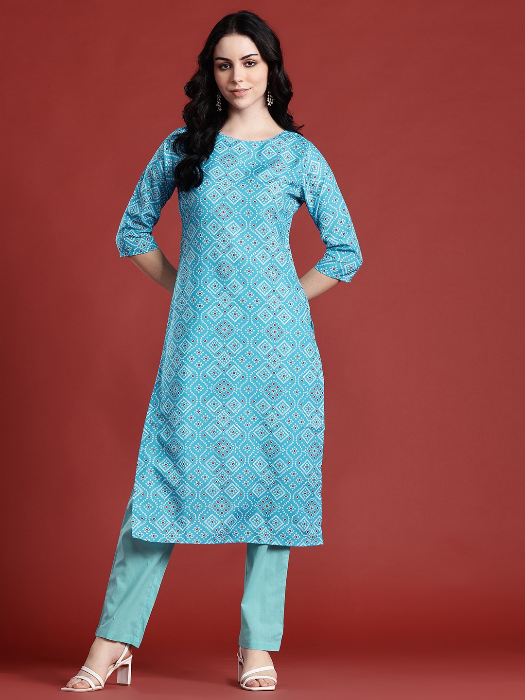 

Anouk Bandhani Printed Boat Neck Straight Kurta, Blue