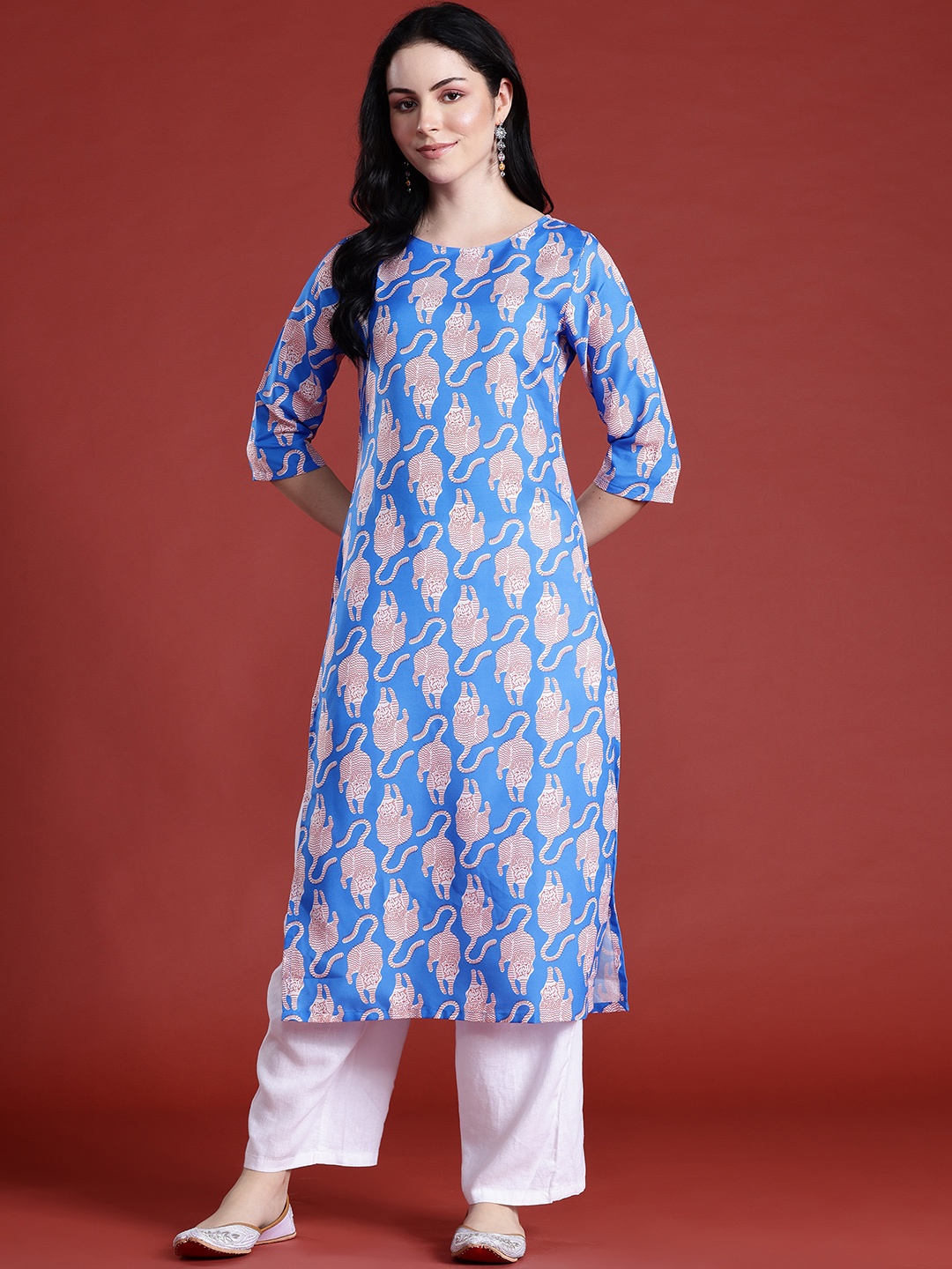 

Anouk Animal Graphic Printed Straight Kurta, Blue