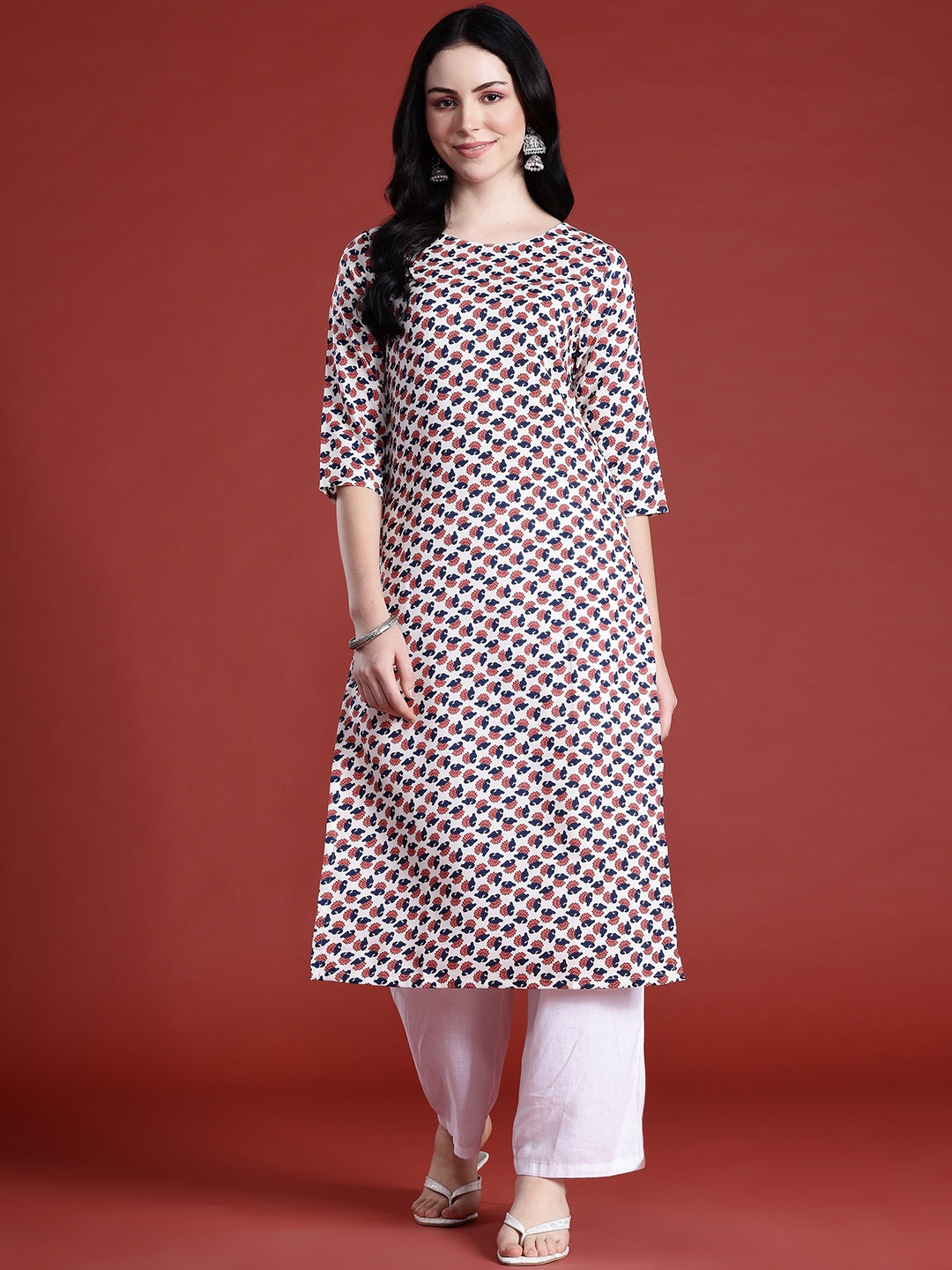 

Anouk Ethnic Motifs Printed Straight Kurta, Off white