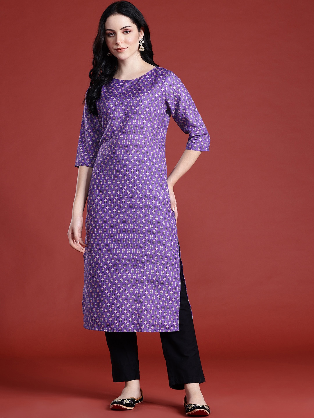 

Anouk Ethnic Motifs Printed Straight Kurta, Purple