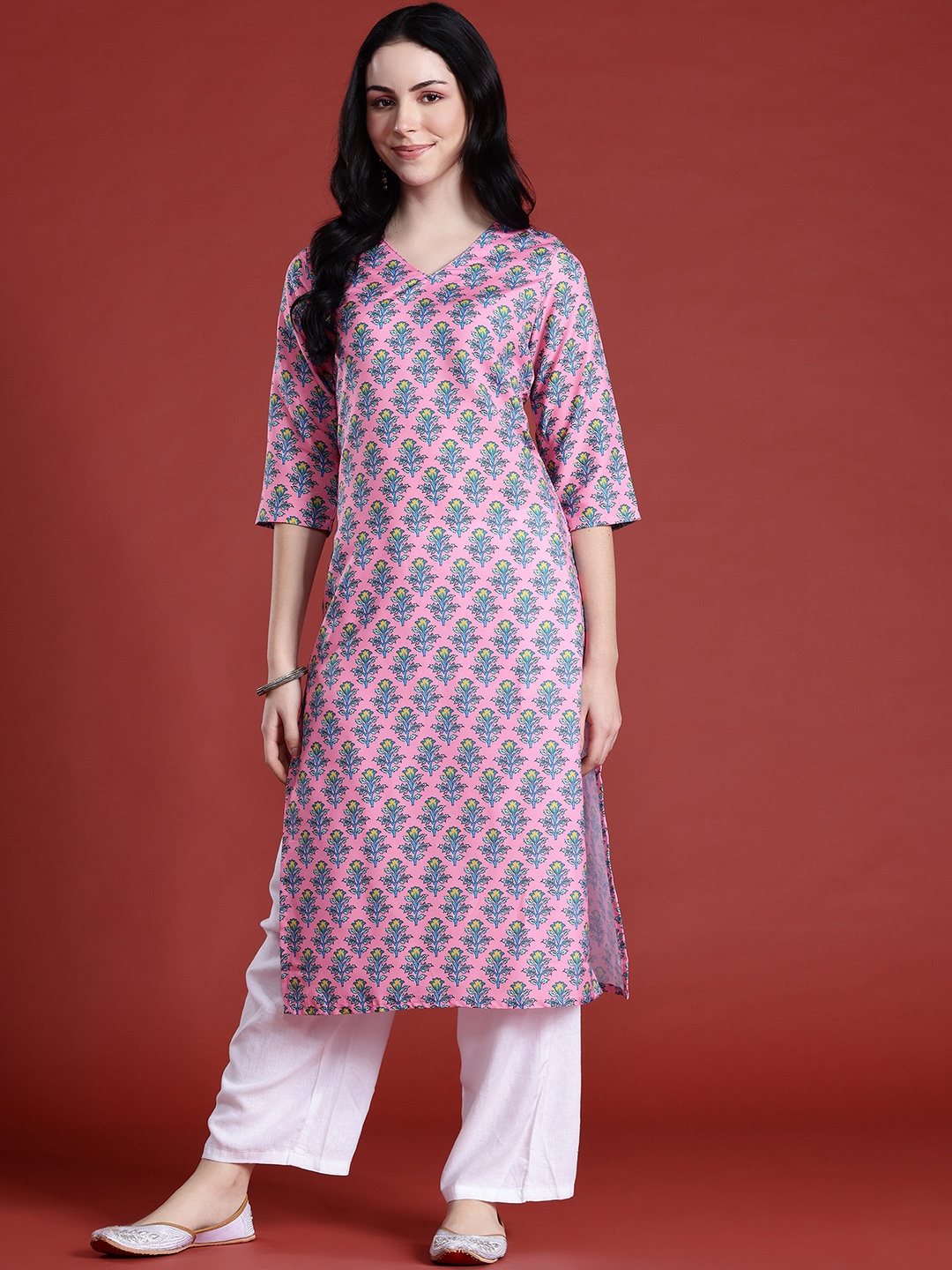 

Anouk Ethnic Motifs Printed Straight Kurta, Pink