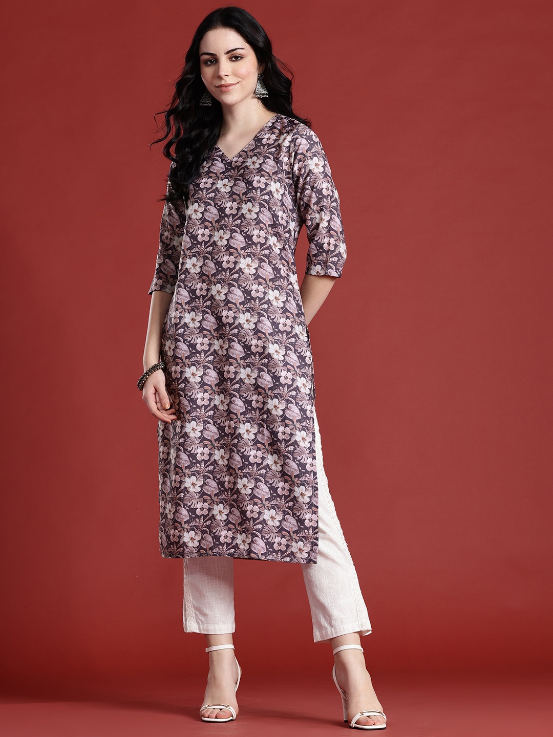 

Anouk Women Floral Printed Kurta, Purple