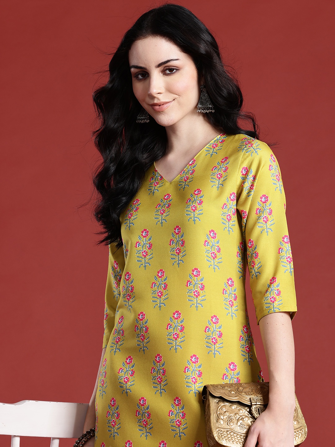 

Anouk Women Floral Printed Kurta, Yellow