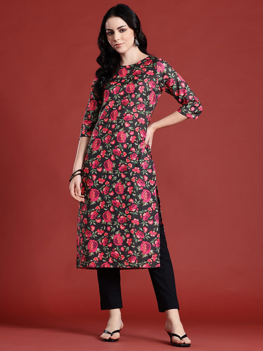 

Anouk Women Floral Printed Kurta, Black
