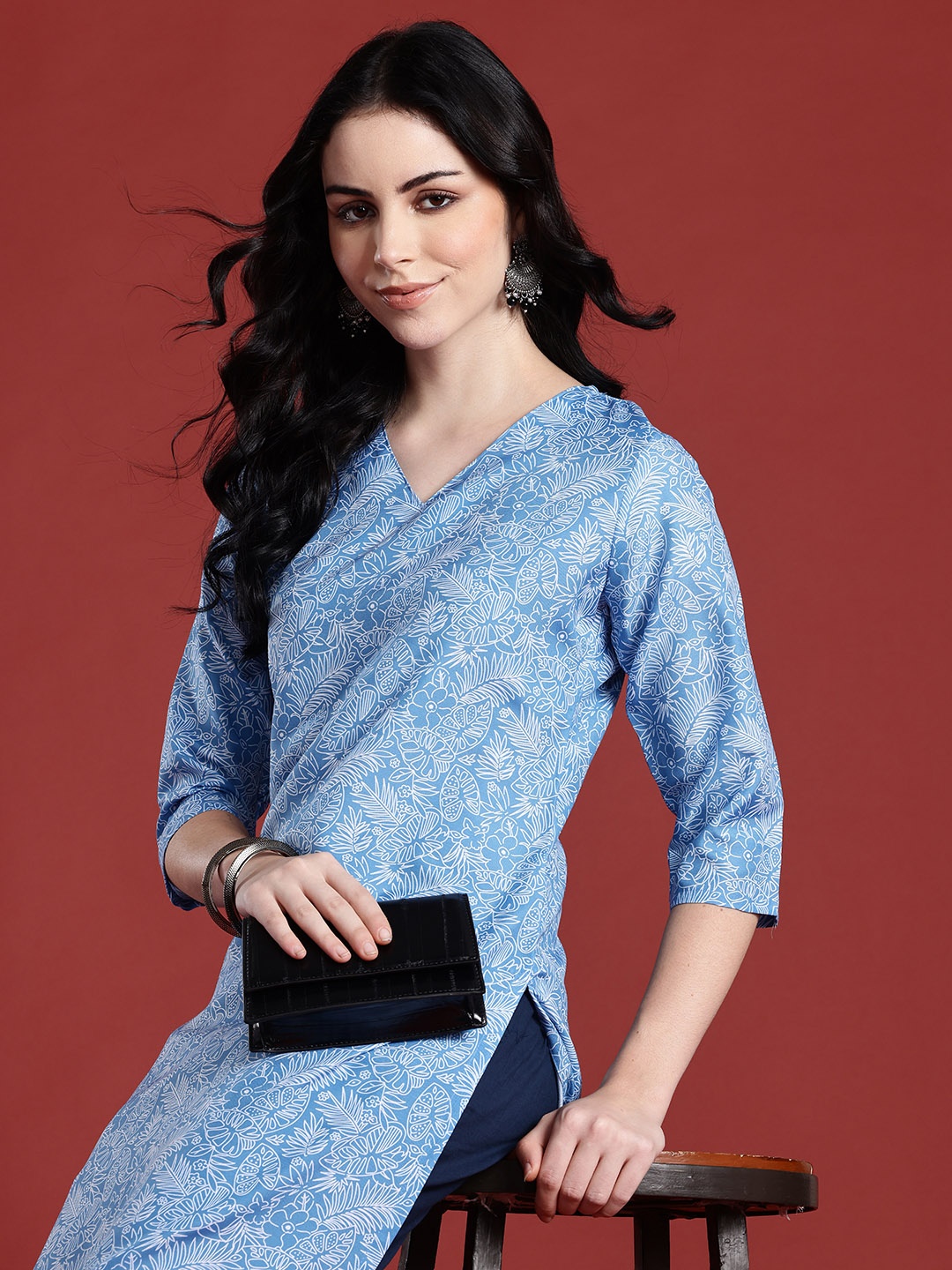 Anouk Women Floral Printed Kurta, Blue